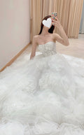 Convertible 3D Floral Ruffle Ball Gown Wedding Dress with Detachable Off-the-Shoulder Straps