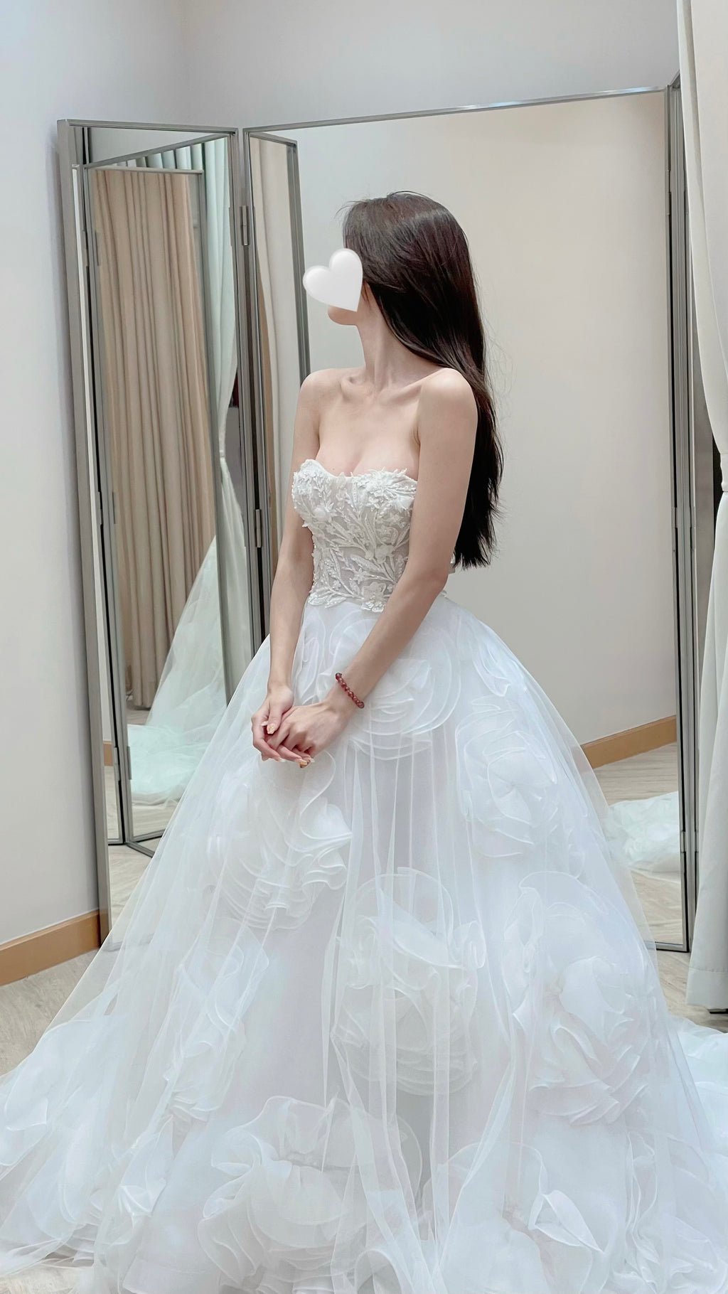 Convertible 3D Floral Ruffle Ball Gown Wedding Dress with Detachable Off-the-Shoulder Straps