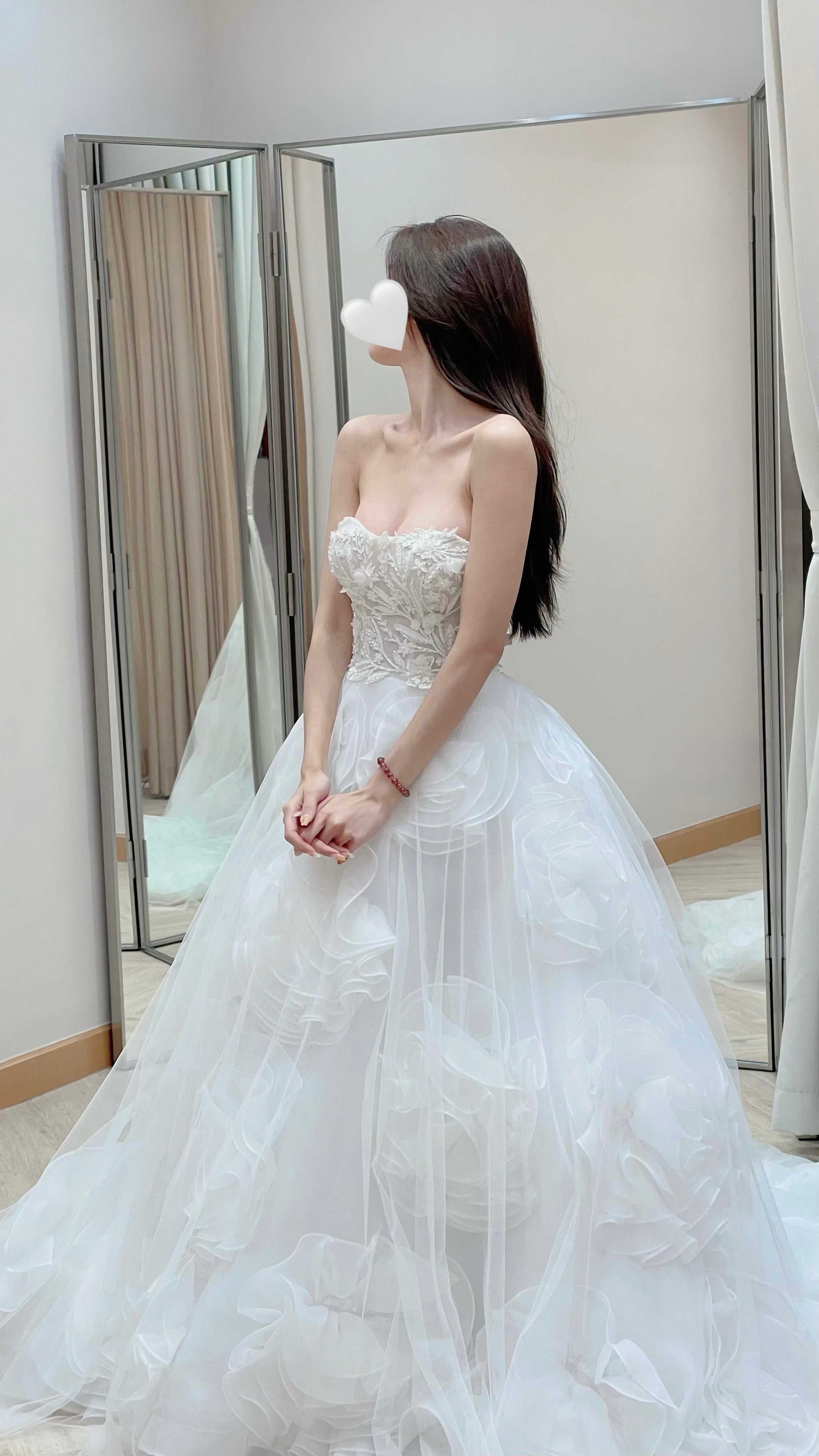 Convertible 3D Floral Ruffle Ball Gown Wedding Dress with Detachable Off-the-Shoulder Straps