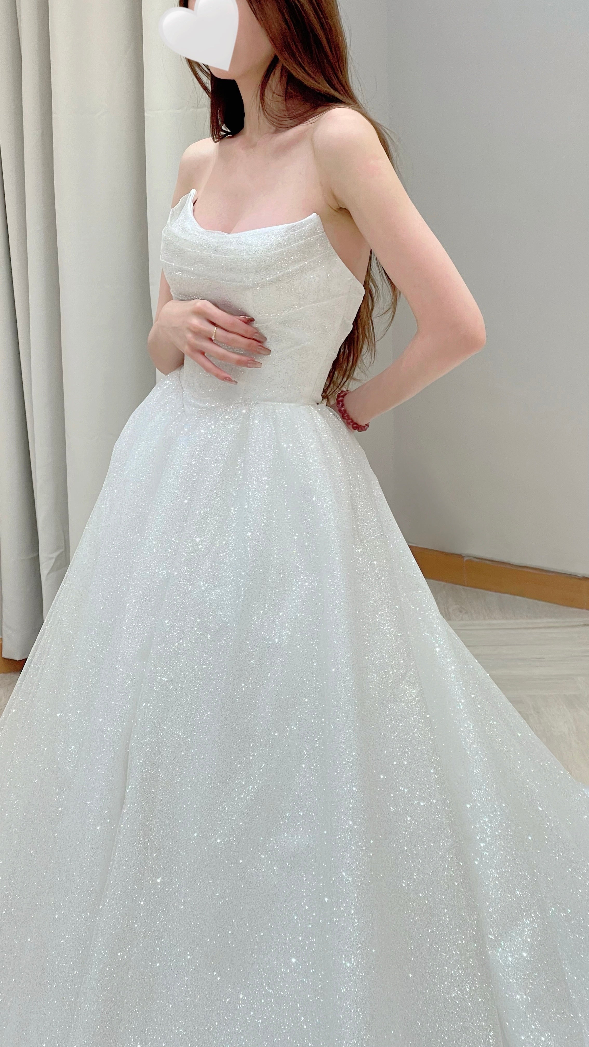 Convertible Sparkly Glitter Tulle Ball Gown Wedding Dress with Draped Bodice and Detachable Ruffle Sleeves