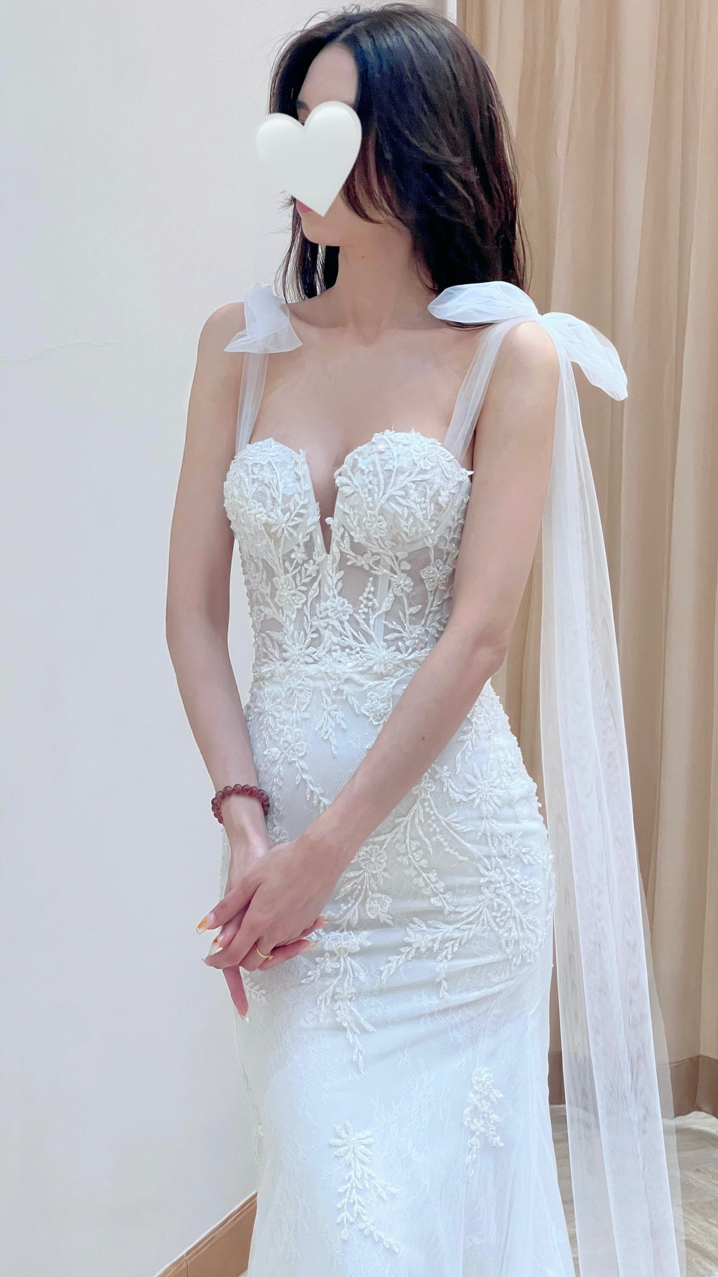 Convertible 3-in-1 Floral Lace Mermaid Wedding Dress with Plunging Sweetheart Neckline and Detachable Sleeves / Straps