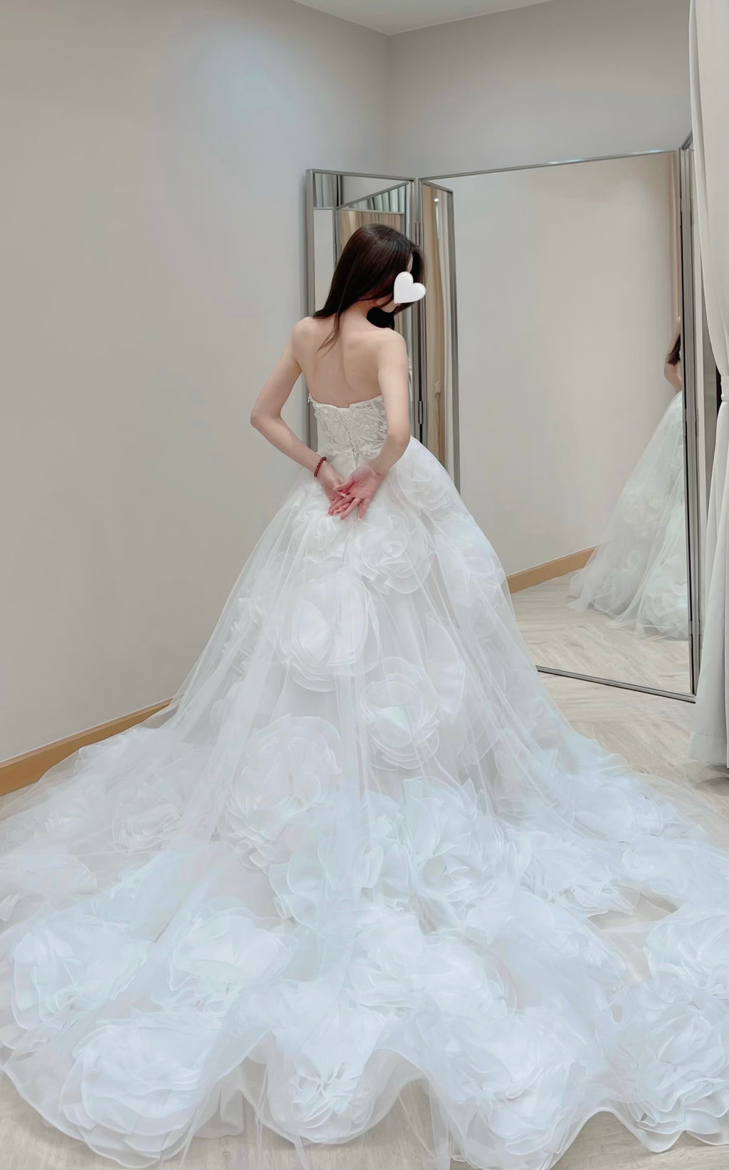 Convertible 3D Floral Ruffle Ball Gown Wedding Dress with Detachable Off-the-Shoulder Straps