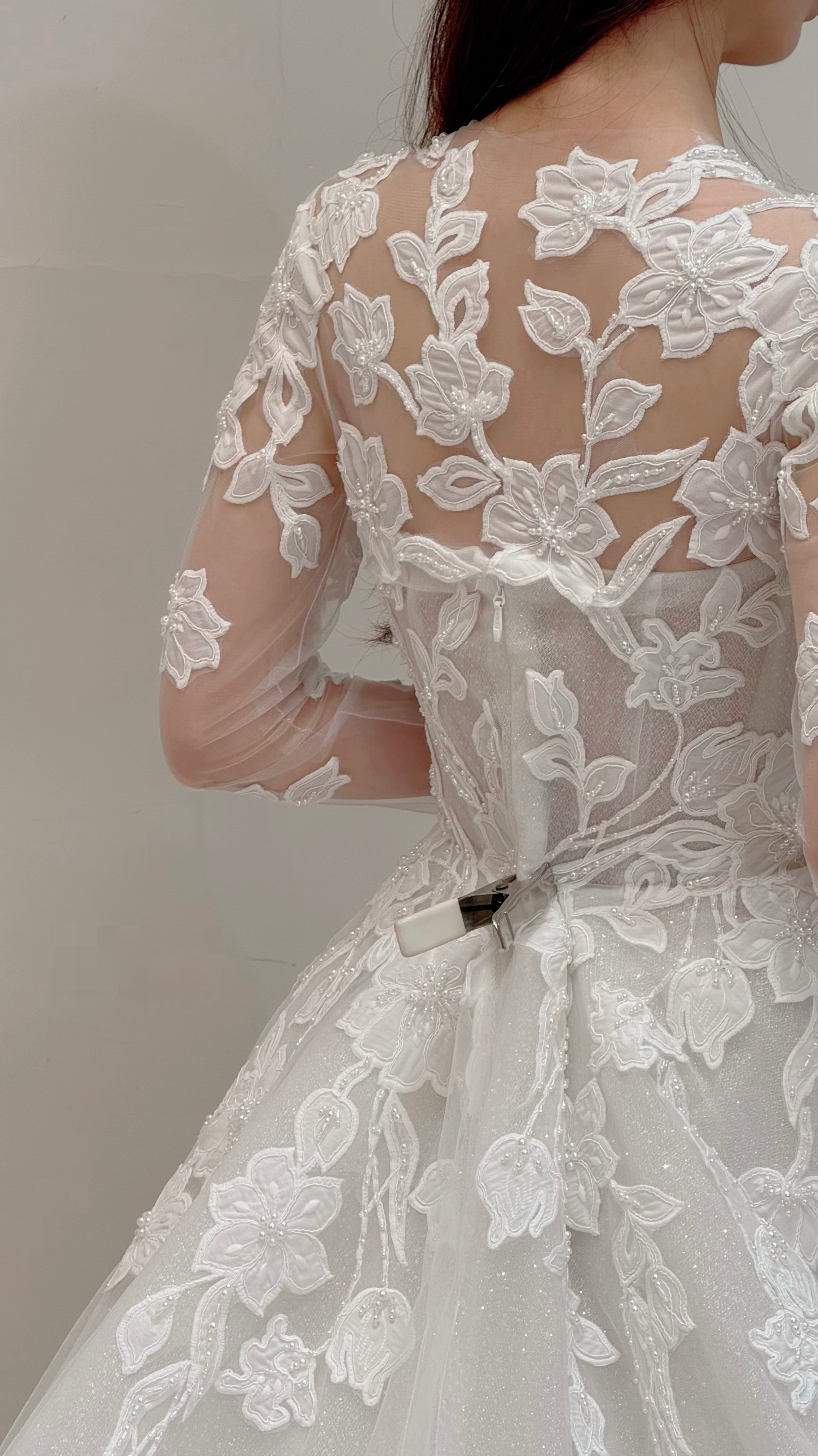 Strapless Sweetheart Glitter Tulle Ball Gown Wedding Dress with Detachable Long Sleeve Bolero