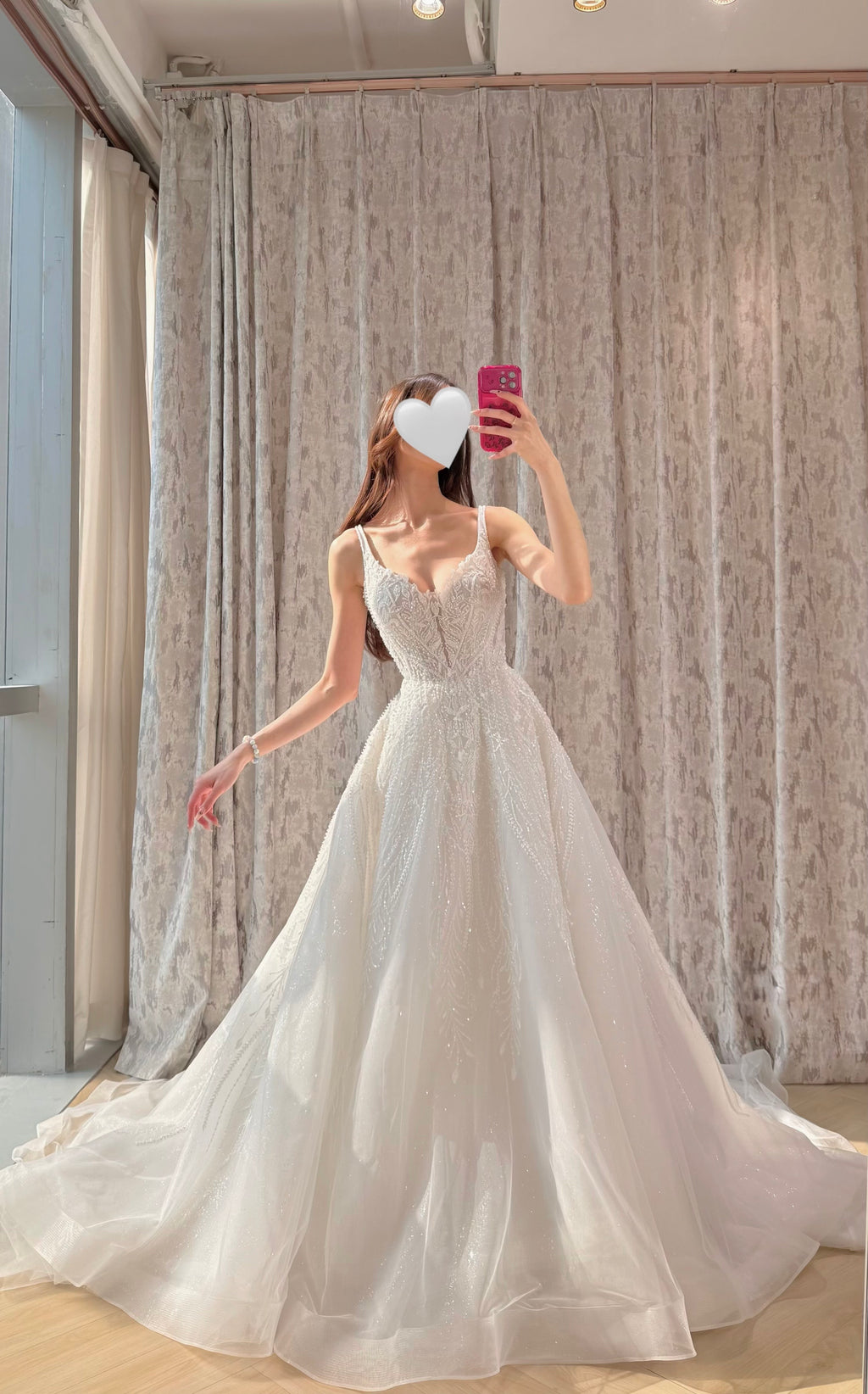 Sparkling Crystal Embroidered Bridal Gown with Low V-Back and Train