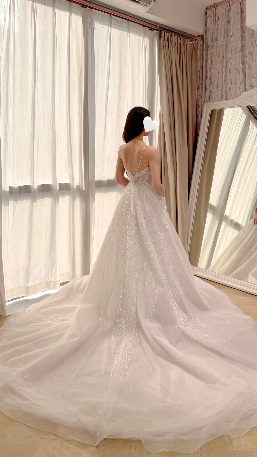 Sparkling Crystal Embroidered Bridal Gown with Low V-Back and Train
