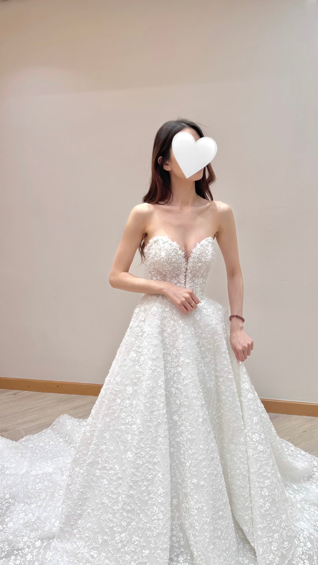 Off-the-Shoulder Beaded Lace Ball Gown Wedding Dress with Detachable Sleeves