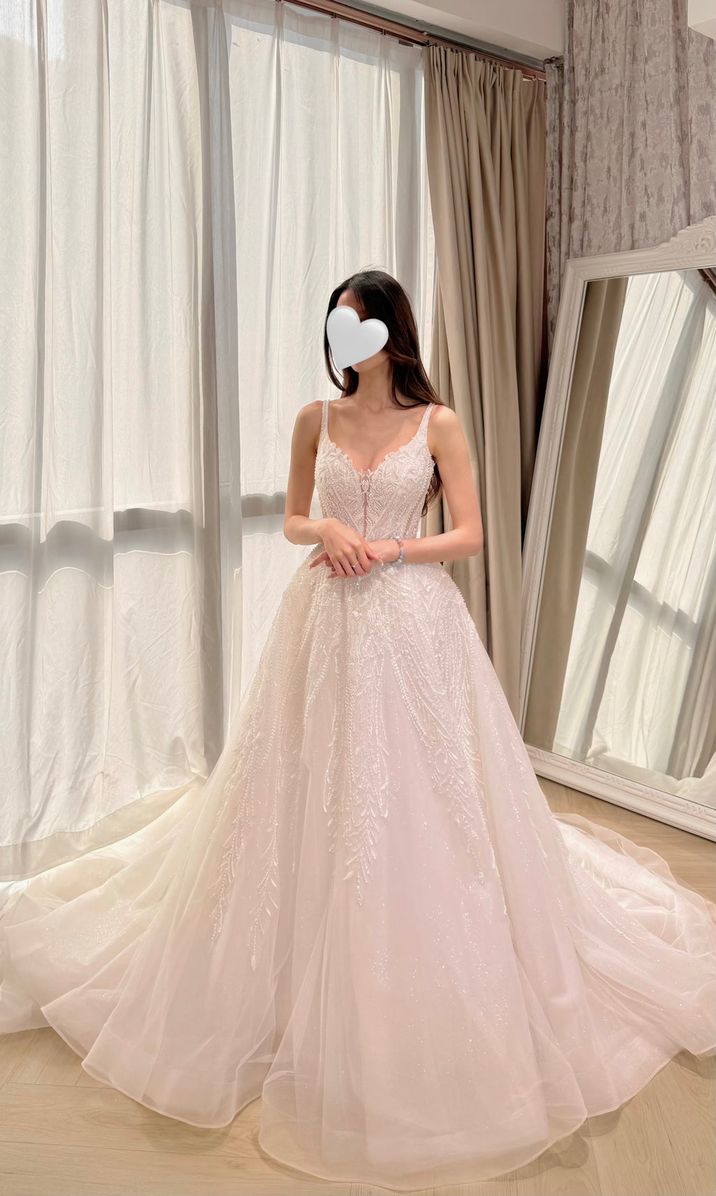 Sparkling Crystal Embroidered Bridal Gown with Low V-Back and Train