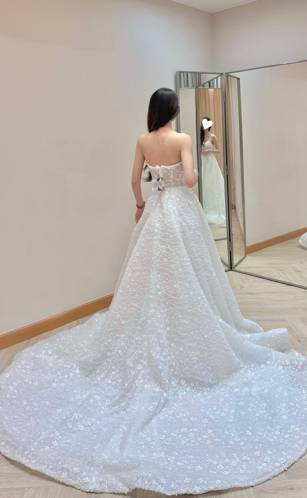 Off-the-Shoulder Beaded Lace Ball Gown Wedding Dress with Detachable Sleeves