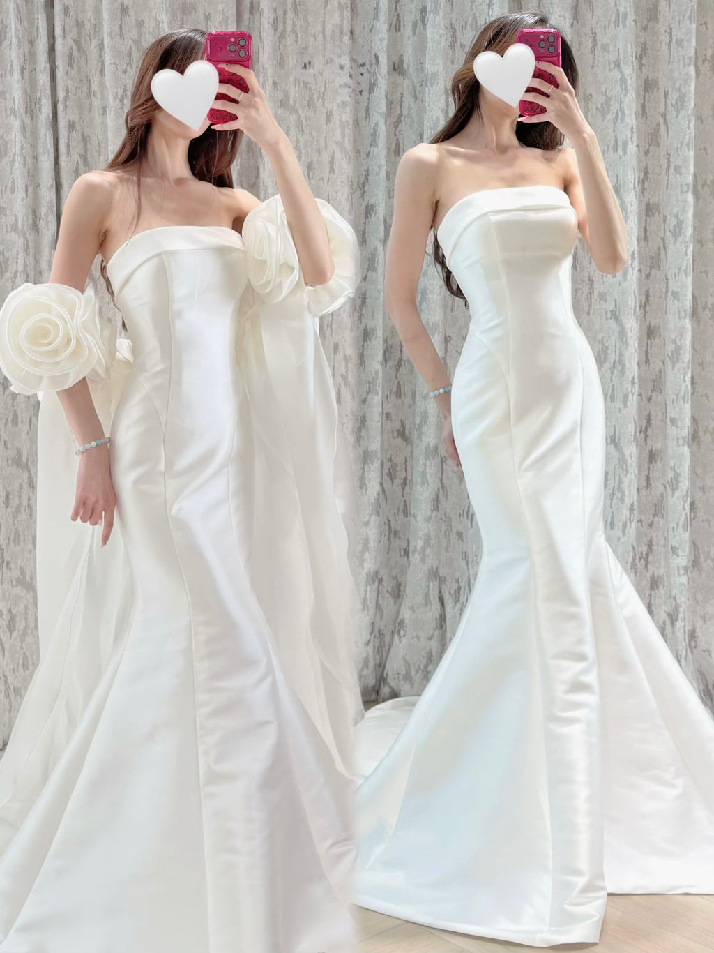 Satin Strapless Mermaid Wedding Dress with Detachable Rose Sleeves and Train