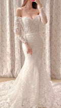 Off-the-Shoulder Lace Long Sleeve Mermaid Wedding Dress