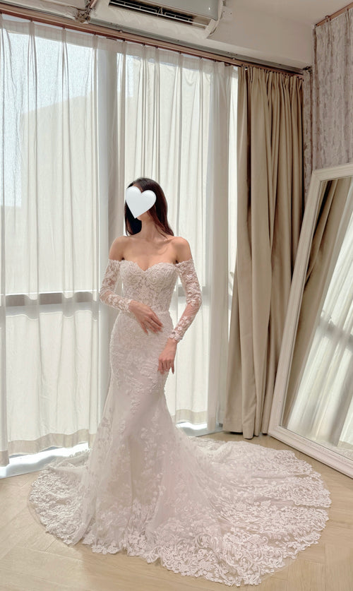 Off-the-Shoulder Lace Long Sleeve Mermaid Wedding Dress