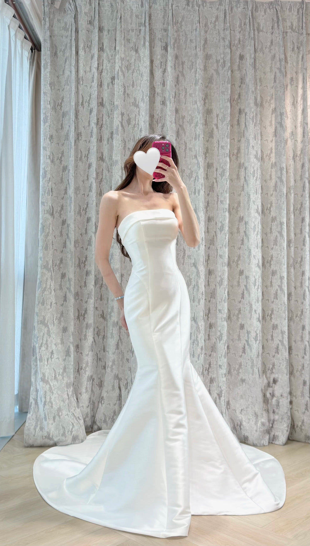 Satin Strapless Mermaid Wedding Dress with Detachable Rose Sleeves and Train