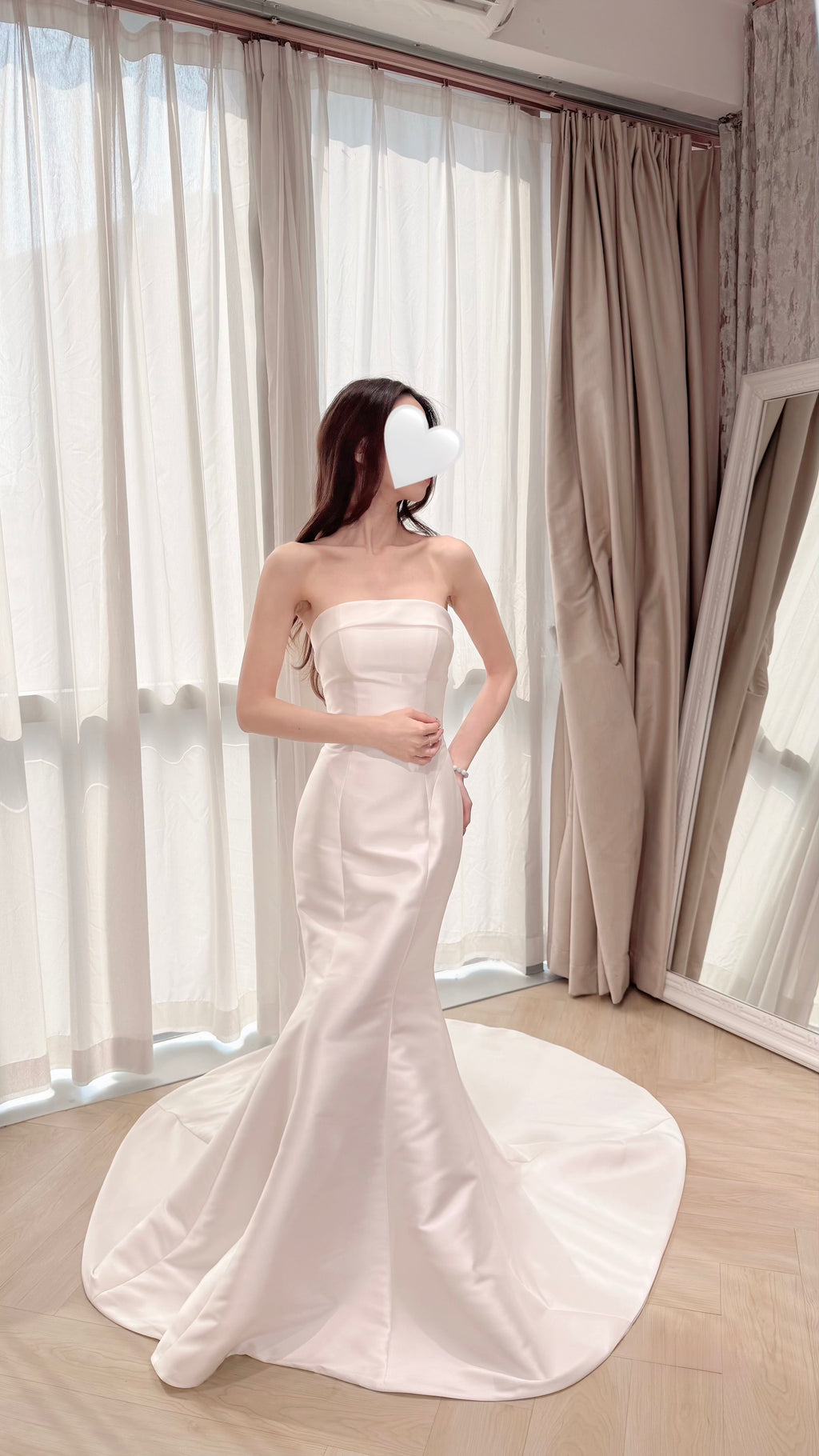 Satin Strapless Mermaid Wedding Dress with Detachable Rose Sleeves and Train