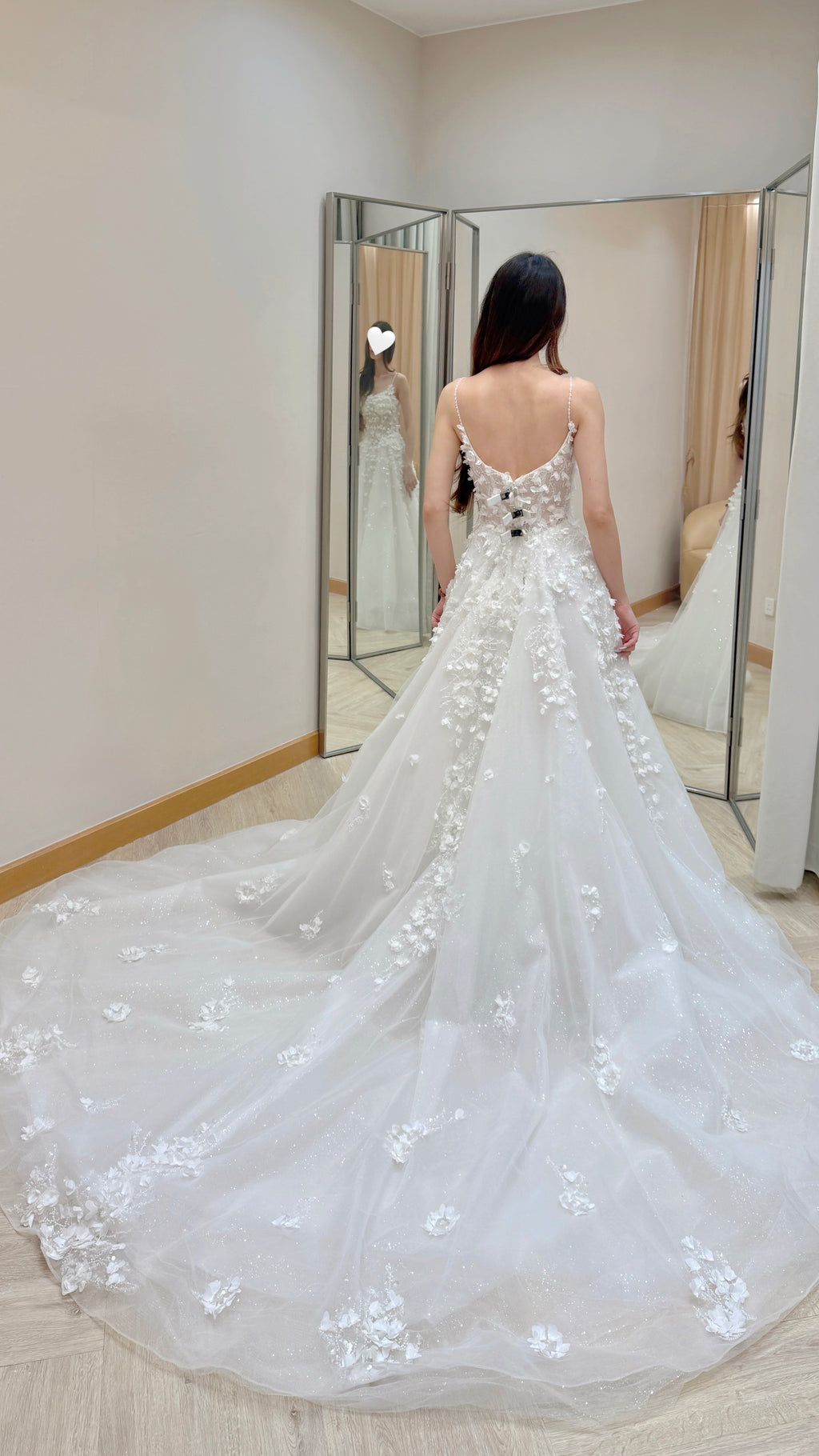 Spaghetti Strap 3D Floral Appliqué Ball Gown Wedding Dress