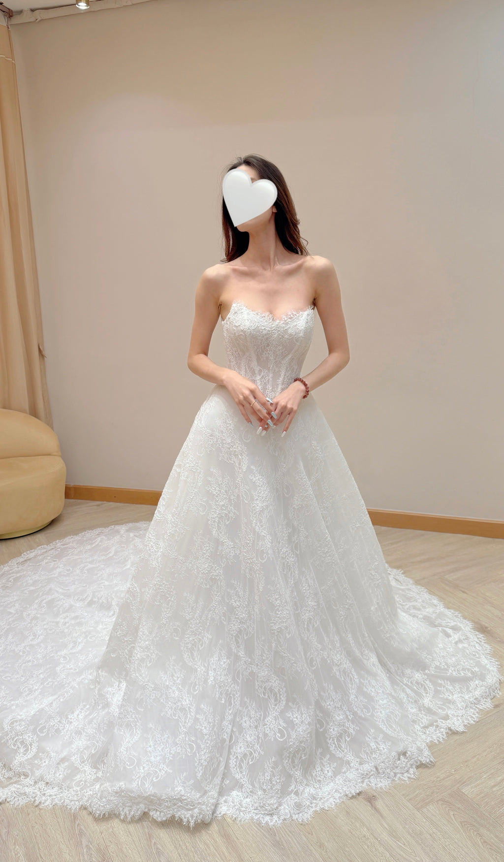 Lace Ball Gown Wedding Dress with Detachable Pearl Off-the-Shoulder Straps