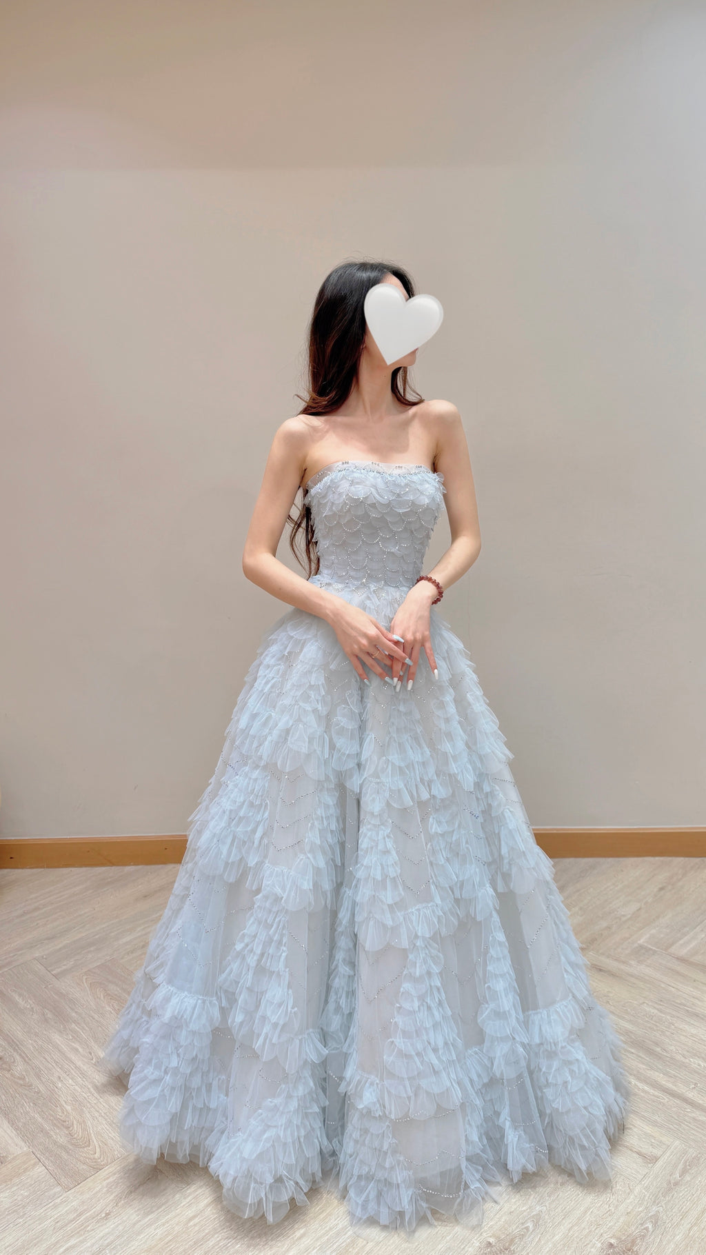 Convertible Ice Blue Tiered Ruffle Tulle Evening Dress with Sparkle Details