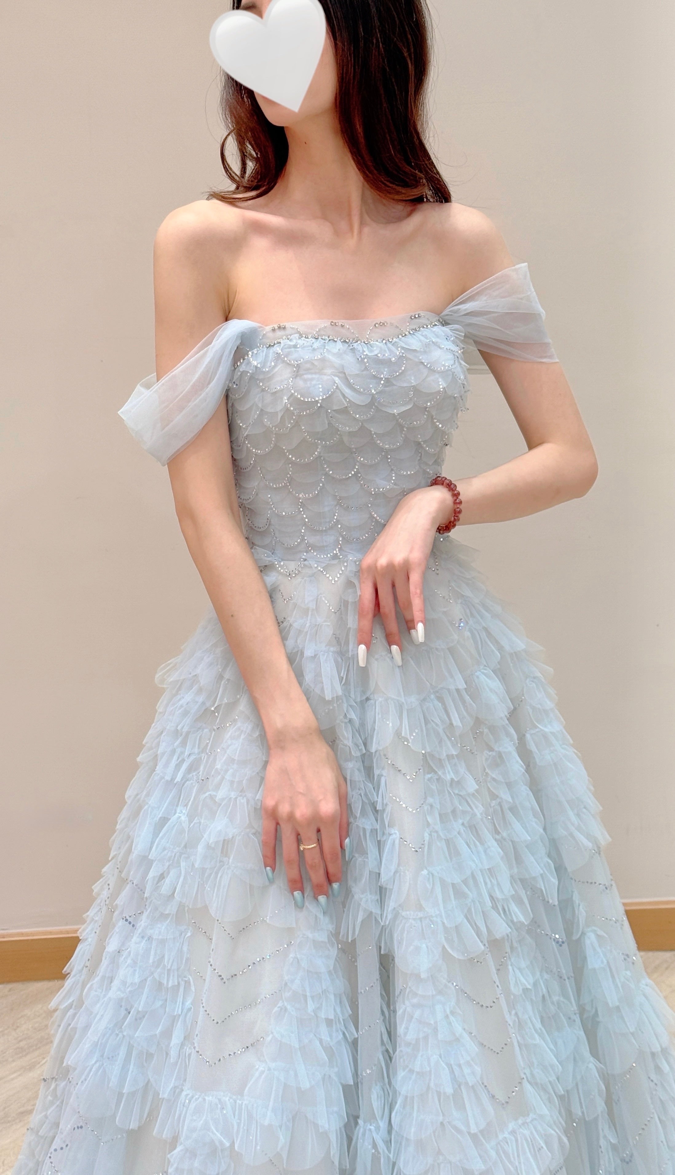 Convertible Ice Blue Tiered Ruffle Tulle Evening Dress with Sparkle Details
