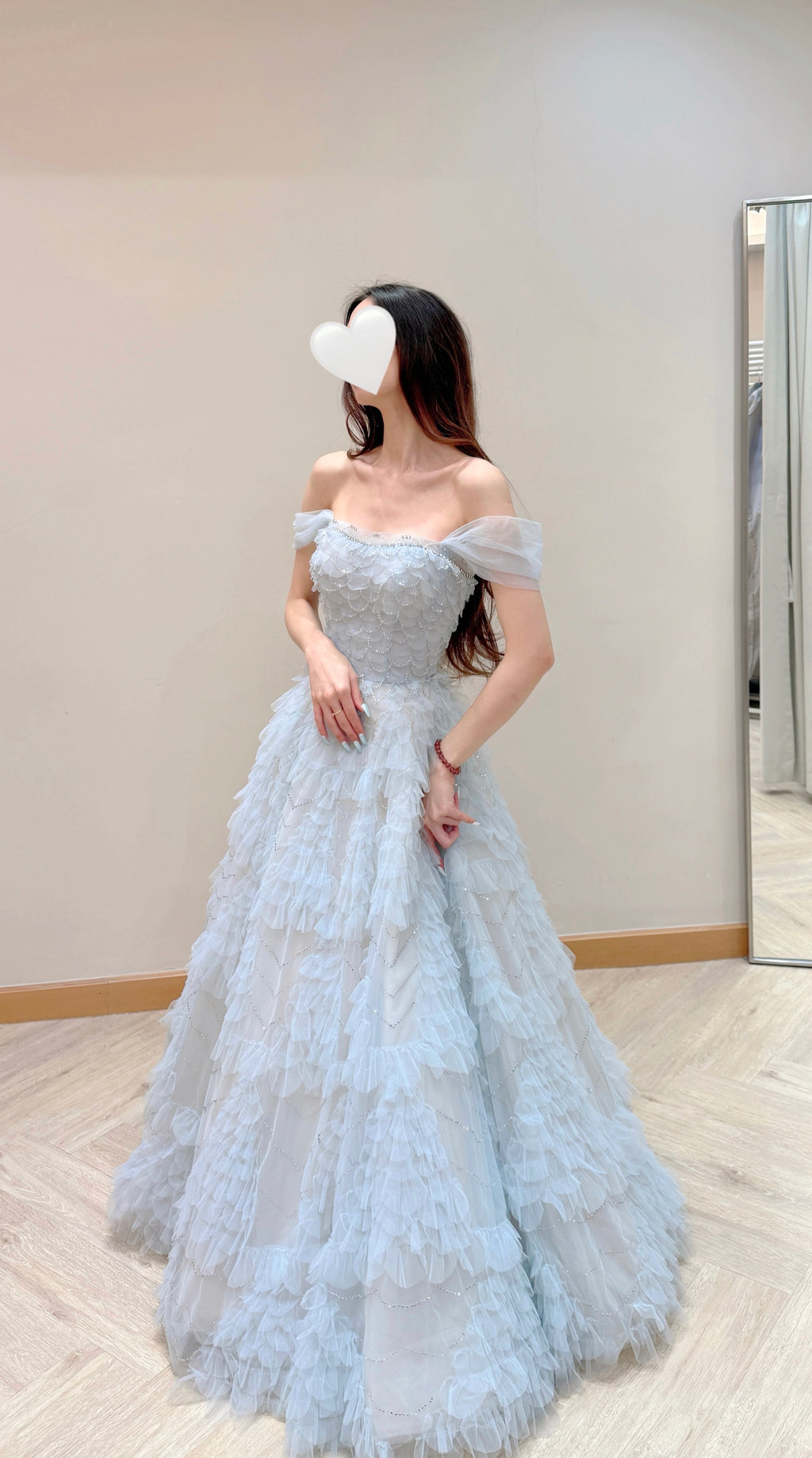 Convertible Ice Blue Tiered Ruffle Tulle Evening Dress with Sparkle Details