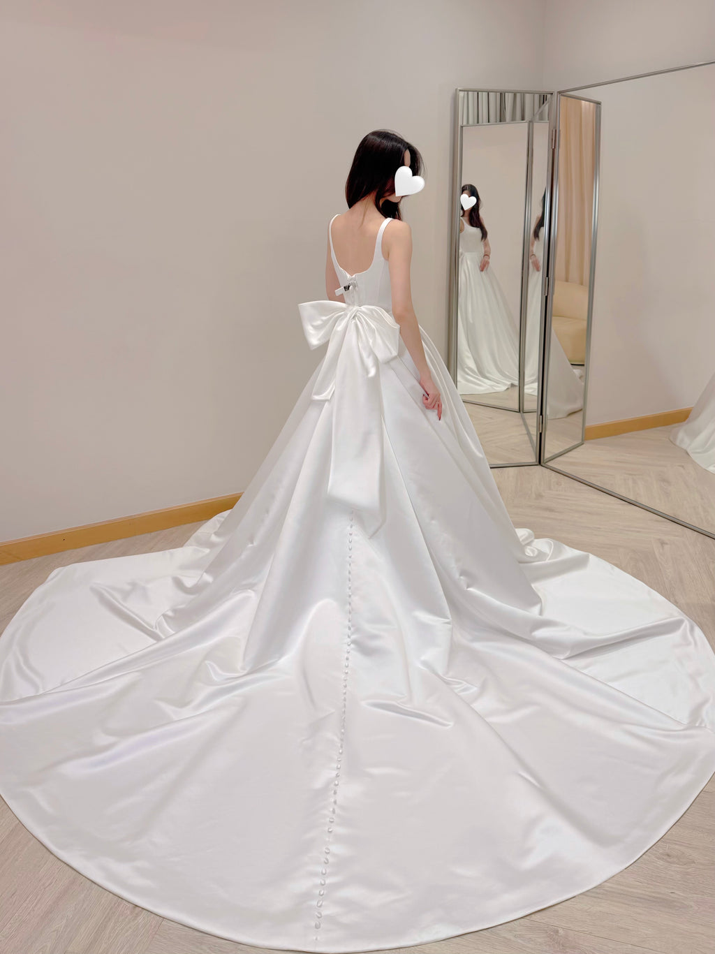 Luxurious Satin Bridal Gown with Removable Back Bow and Train