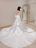 Luxurious Satin Bridal Gown with Removable Back Bow and Train