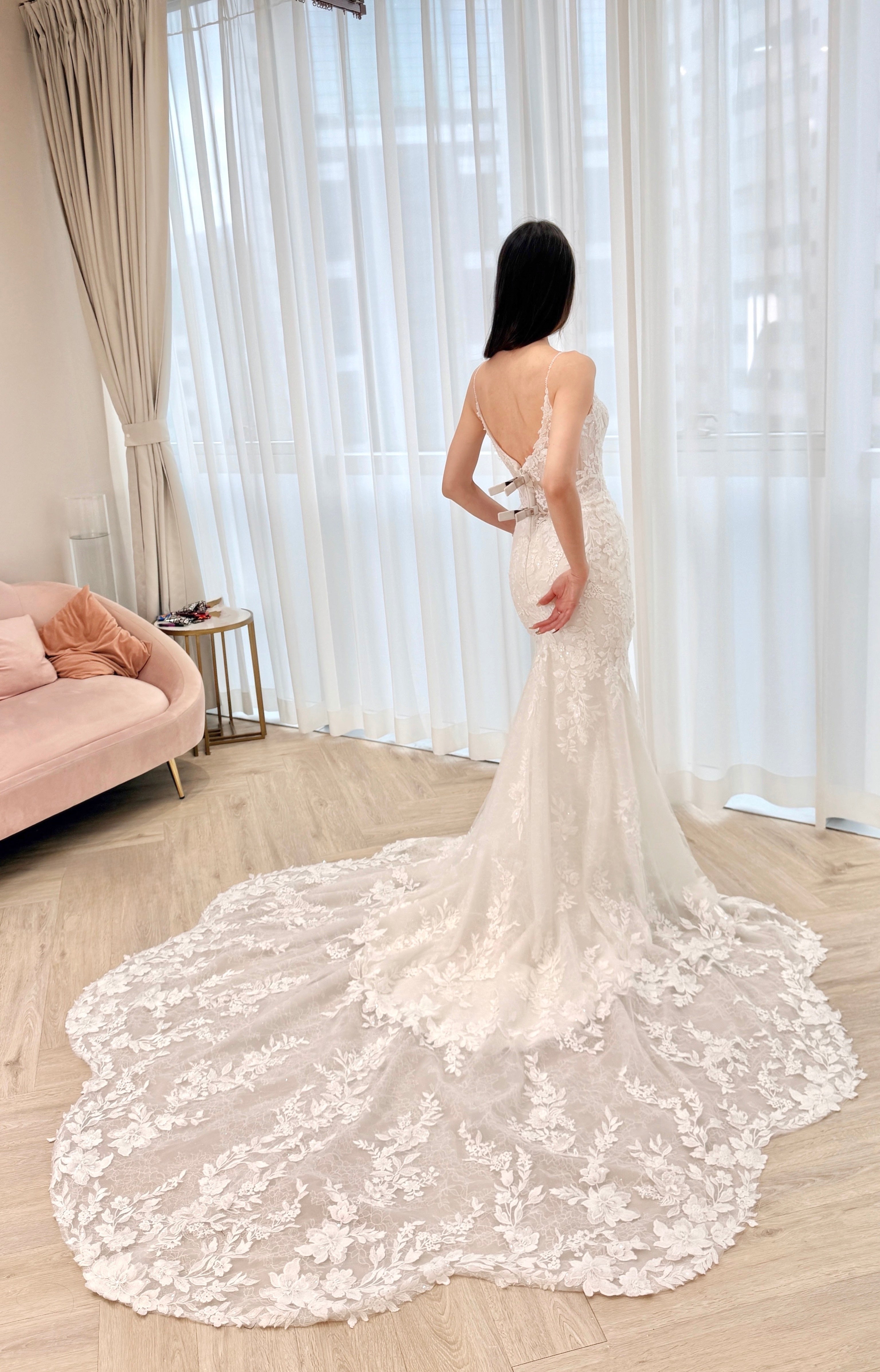 Corset Style Spaghetti Strap Lace Mermaid Wedding Dress