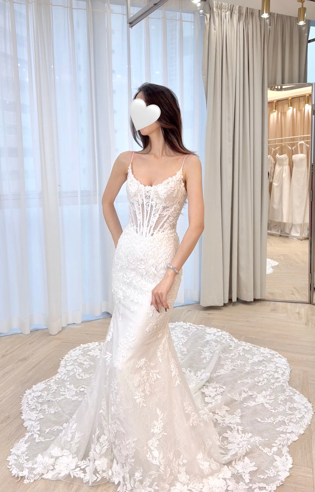 Corset Style Spaghetti Strap Lace Mermaid Wedding Dress