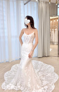 Corset Style Spaghetti Strap Lace Mermaid Wedding Dress