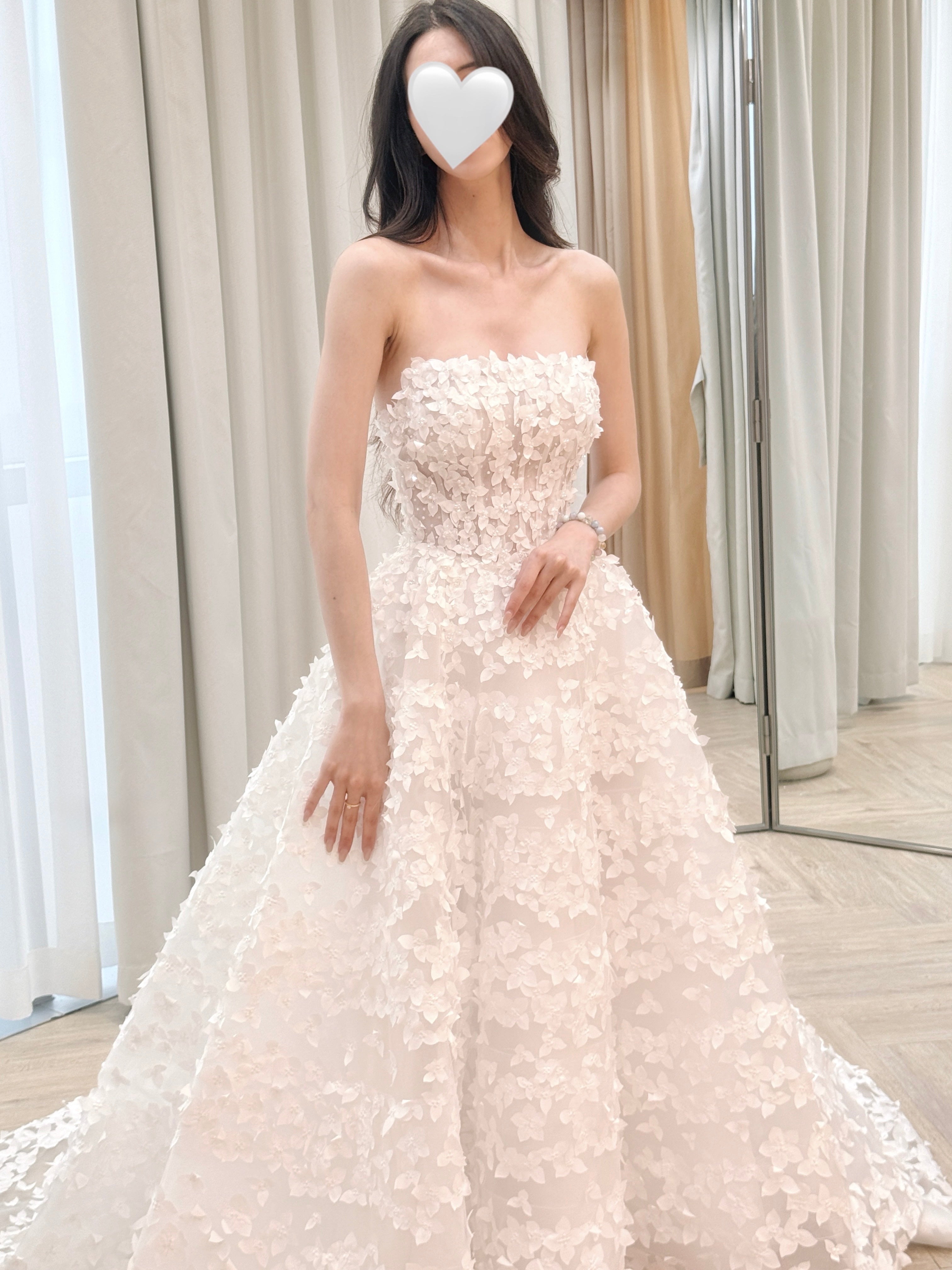 Strapless 3D Floral Appliqué Ball Gown Wedding Dress