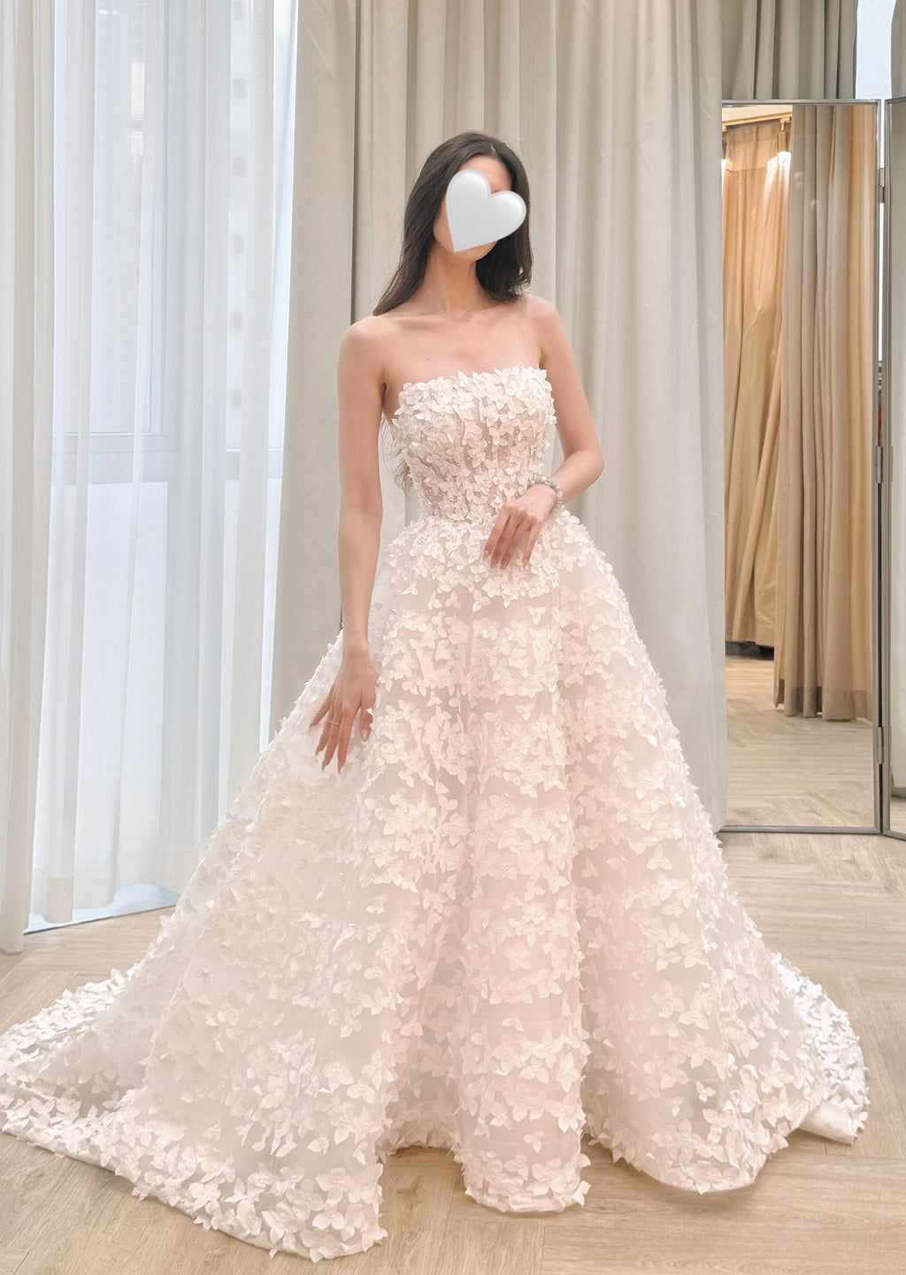 Strapless 3D Floral Appliqué Ball Gown Wedding Dress