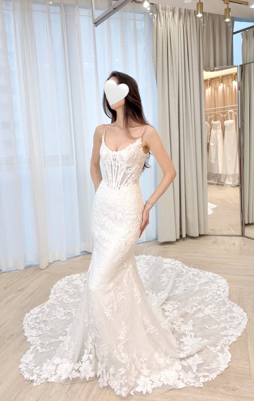 Corset Style Spaghetti Strap Lace Mermaid Wedding Dress