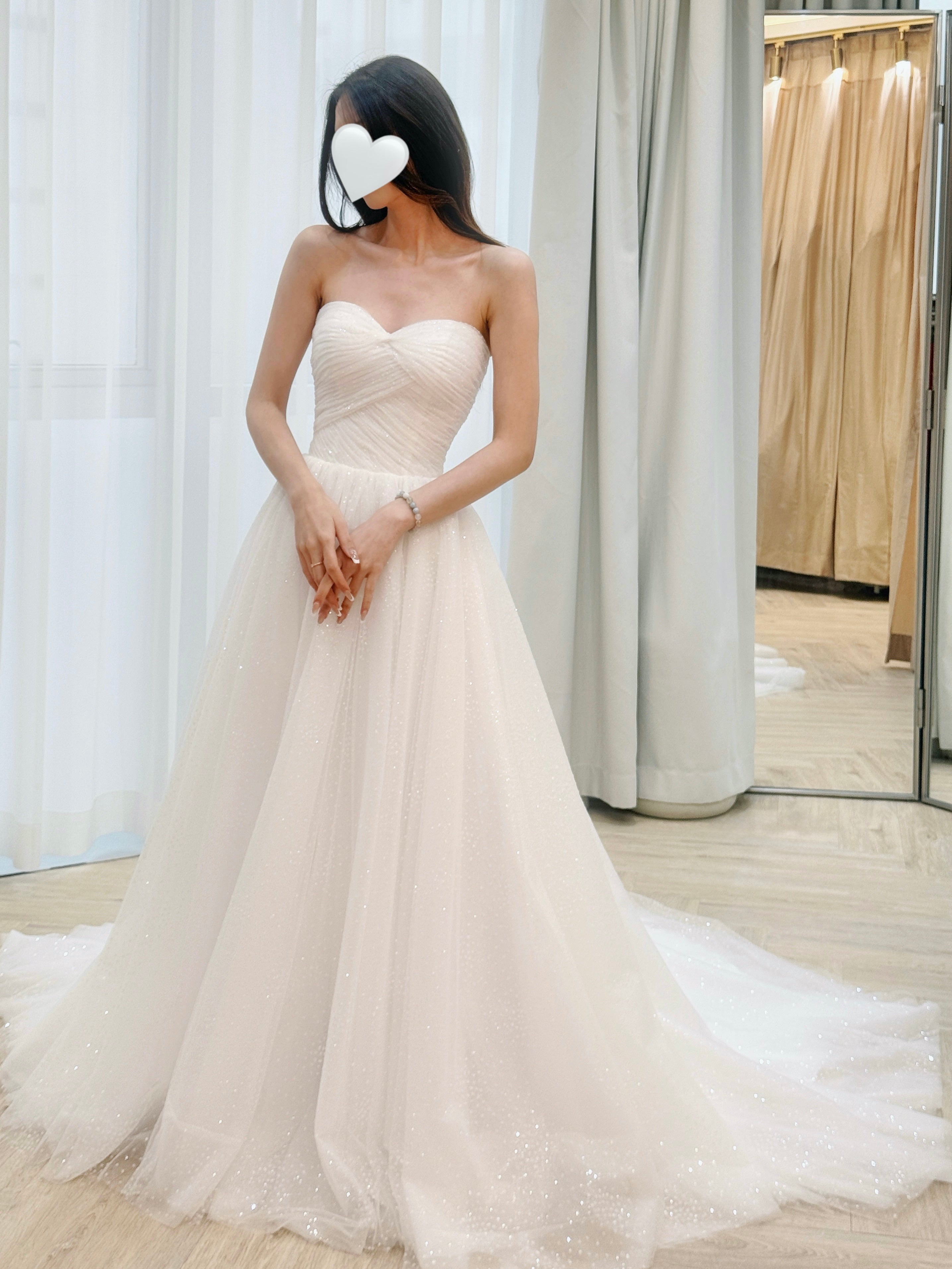 Sparkling Draped Bridal Dress with Removable Off-Shoulder Straps