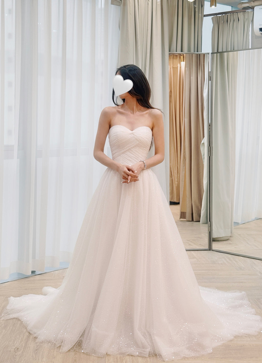 Sparkling Draped Bridal Dress with Removable Off-Shoulder Straps