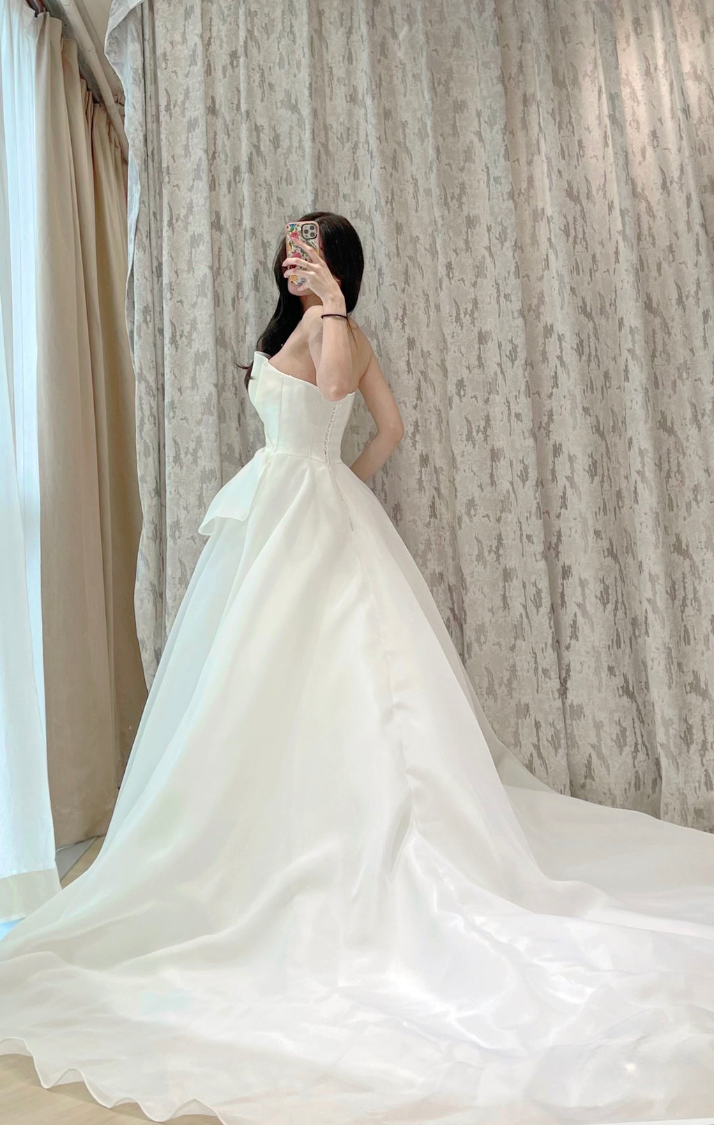 Strapless Architectural Pleated Organza A-Line Wedding Dress