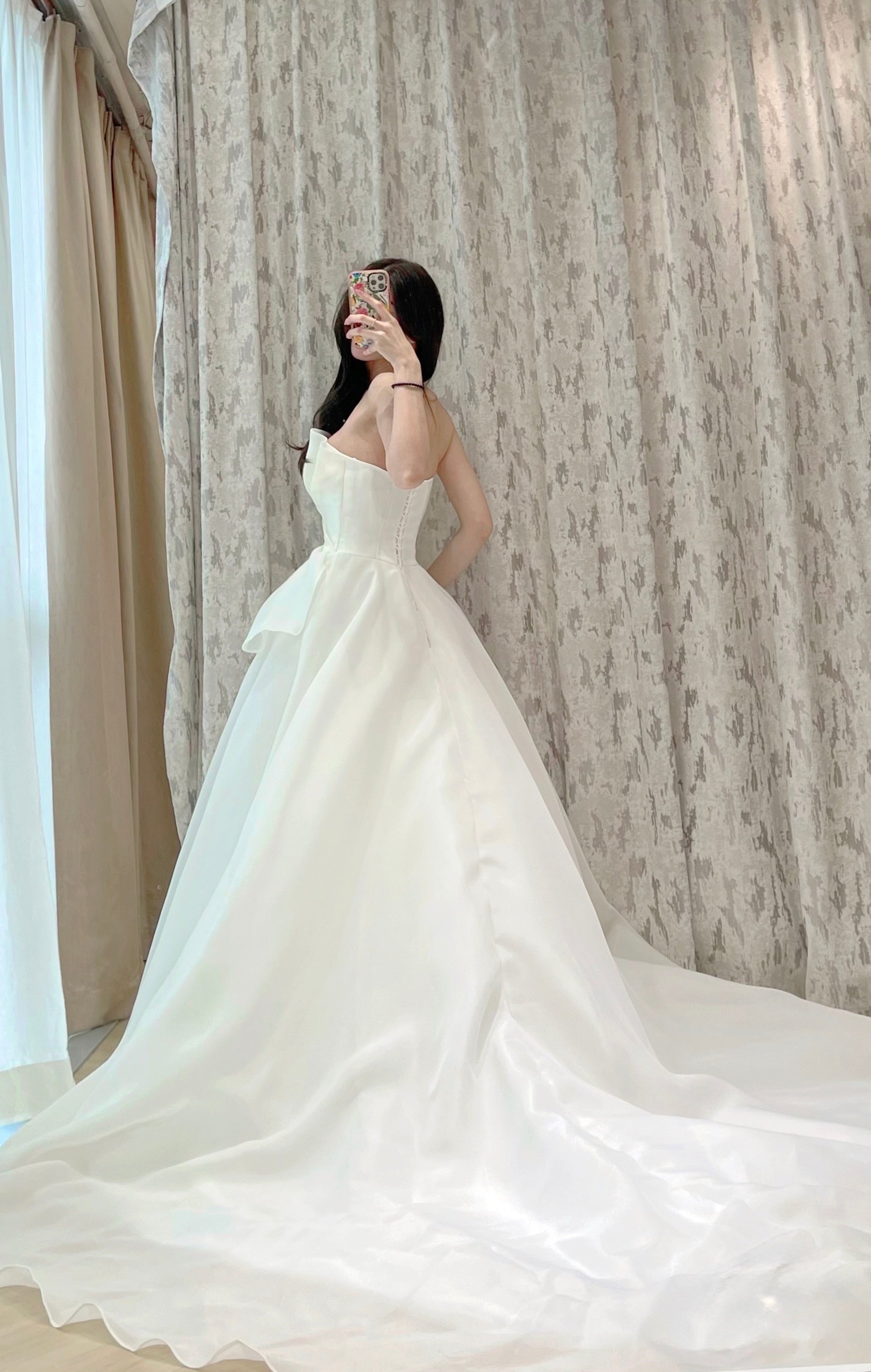 Strapless Architectural Pleated Organza A-Line Wedding Dress