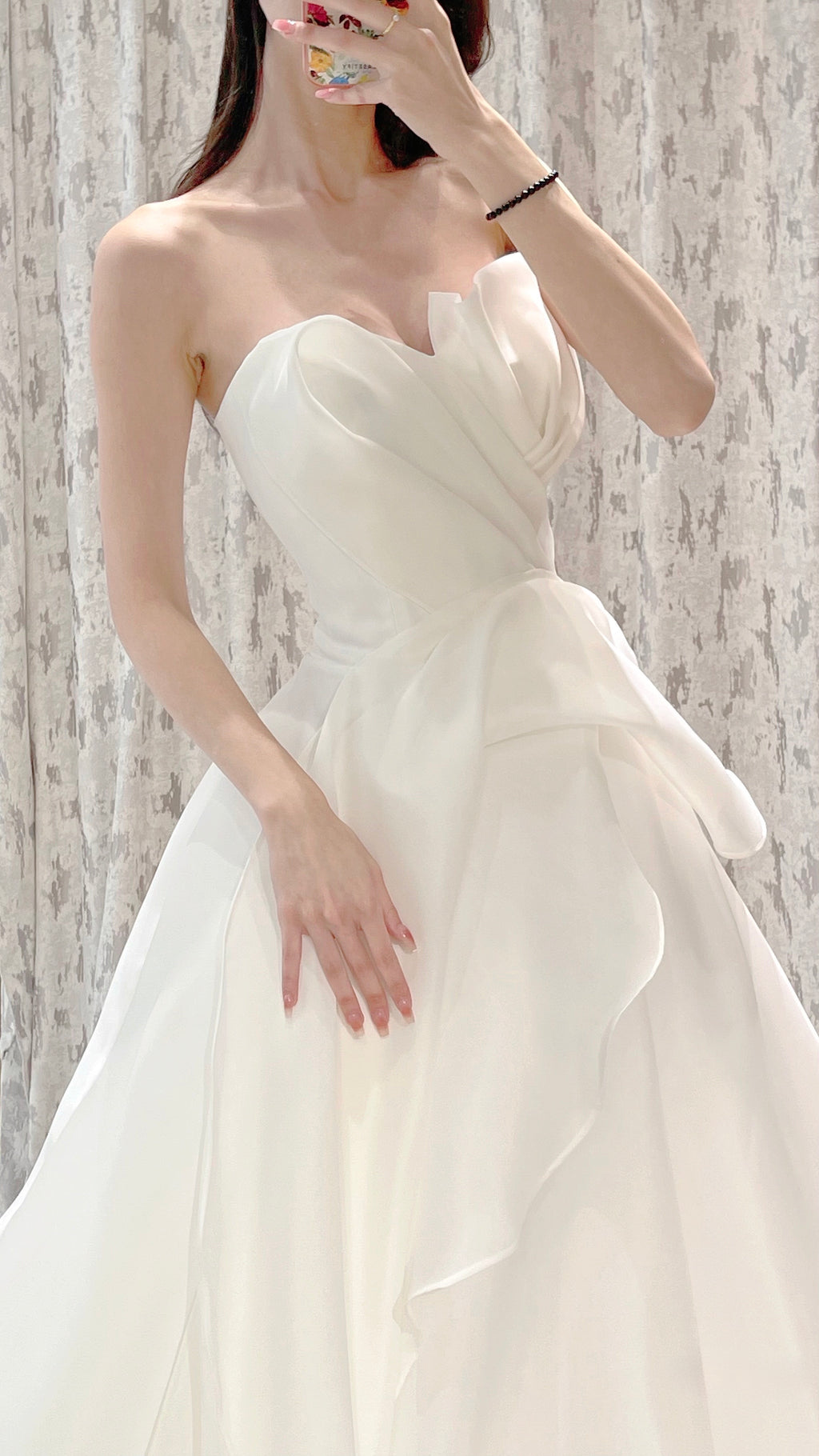 Strapless Architectural Pleated Organza A-Line Wedding Dress