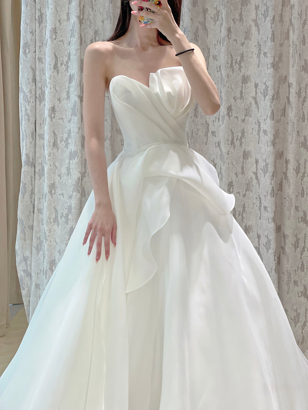 Strapless Architectural Pleated Organza A-Line Wedding Dress