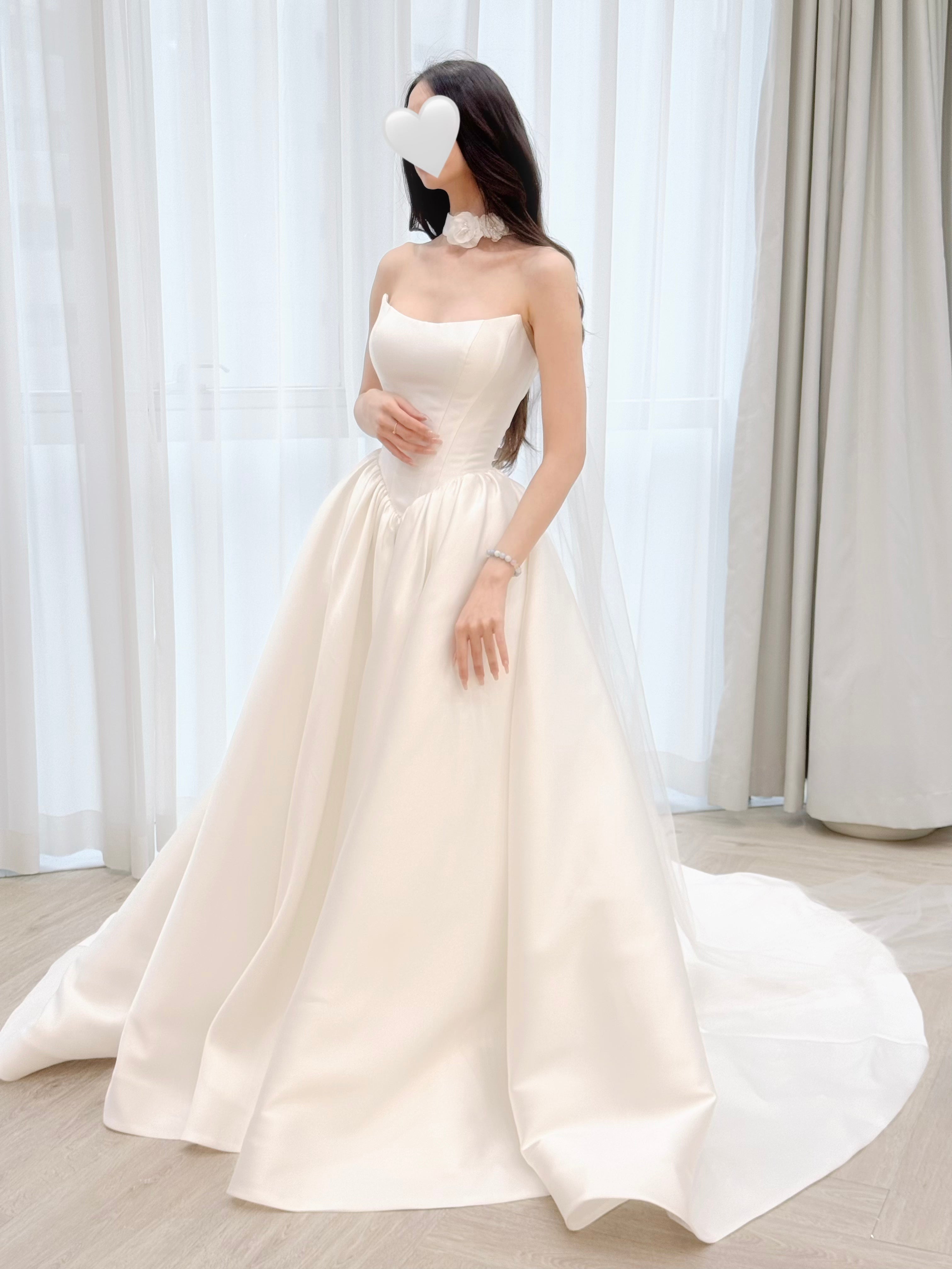 Satin Ball Gown Wedding Dress with Detachable Floral Choker