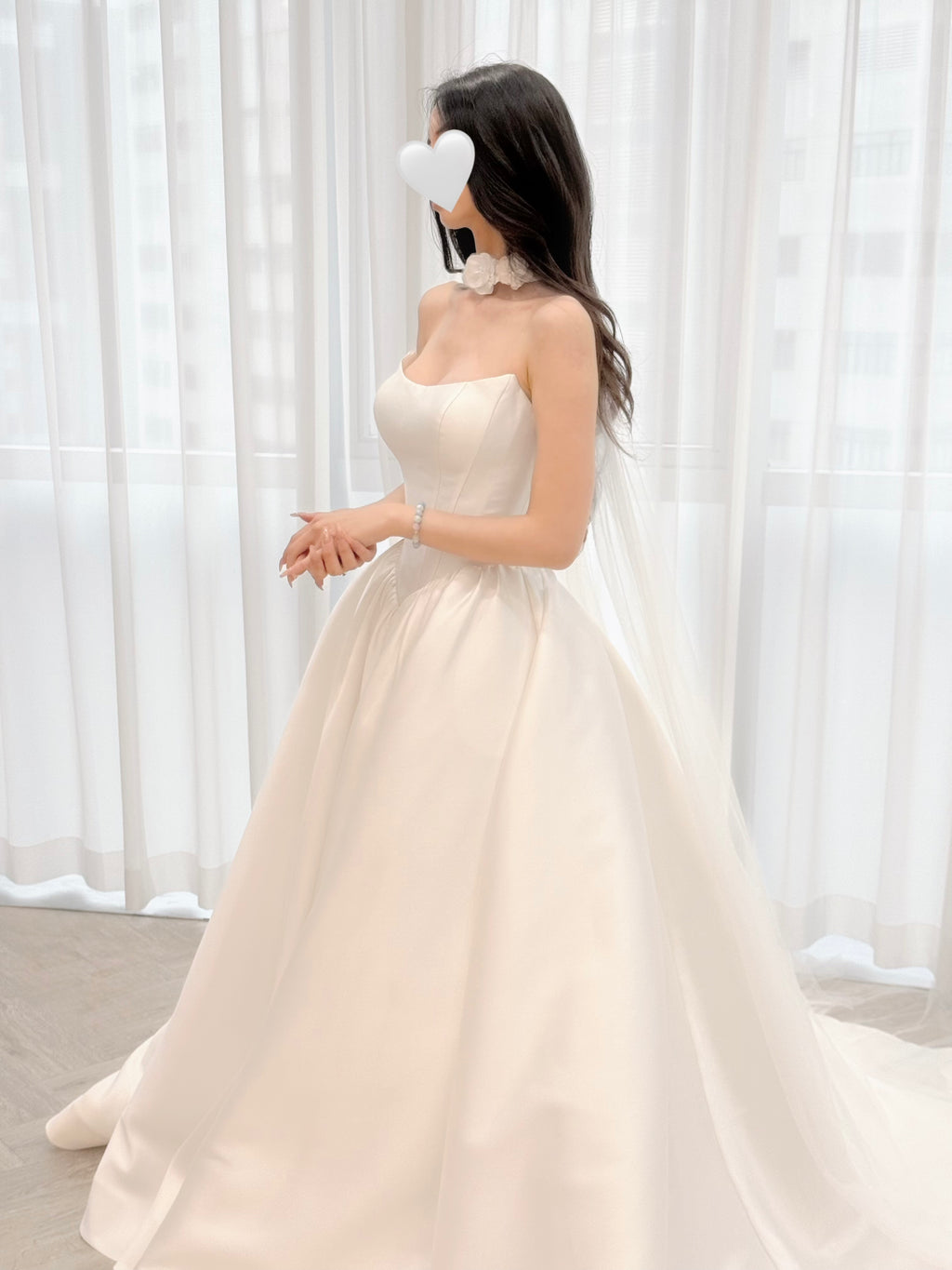 Satin Ball Gown Wedding Dress with Detachable Floral Choker