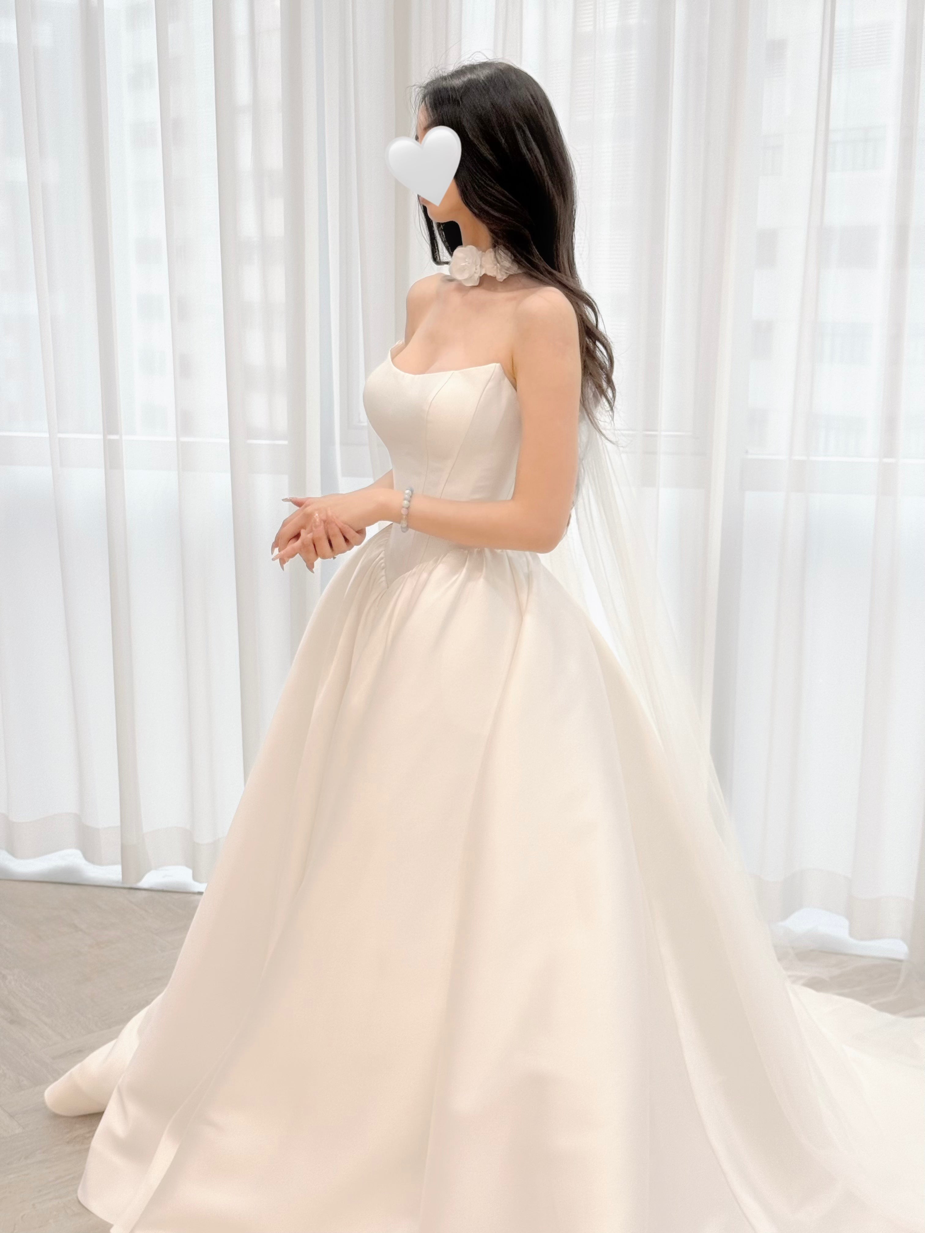 Satin Ball Gown Wedding Dress with Detachable Floral Choker