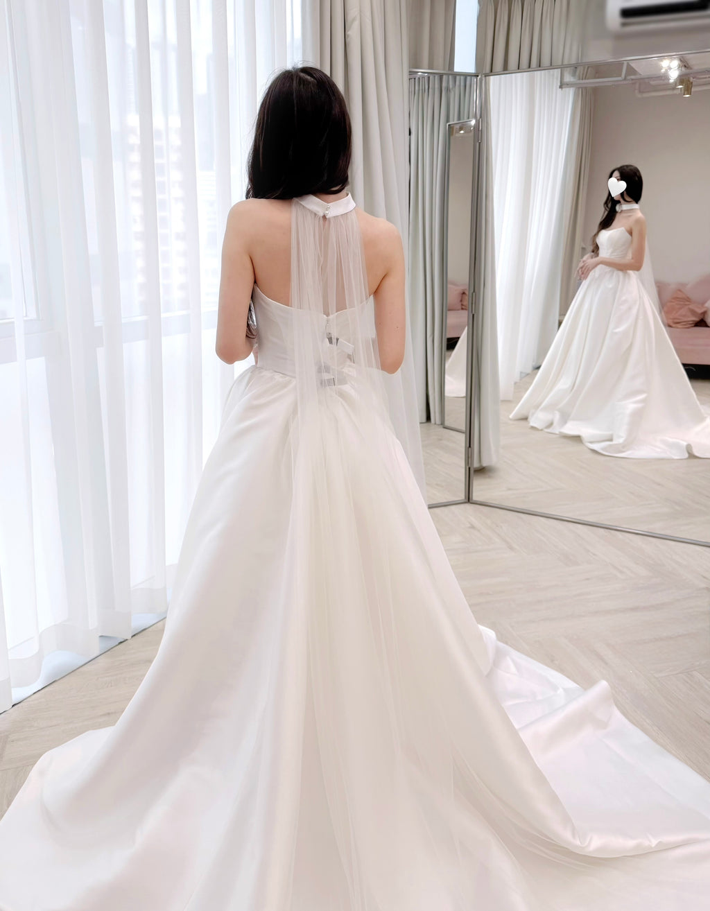 Satin Ball Gown Wedding Dress with Detachable Floral Choker