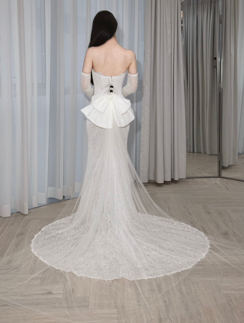 3-in-1 Convertible Sparkling Mermaid Wedding Dress with Detachable Bow Train