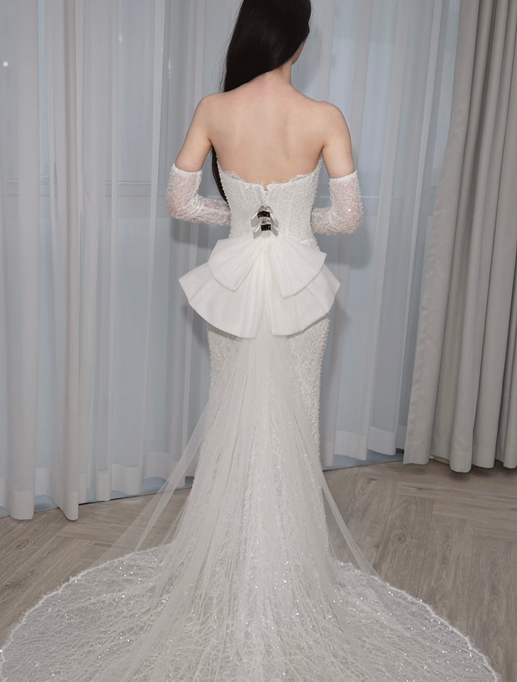 3-in-1 Convertible Sparkling Mermaid Wedding Dress with Detachable Bow Train