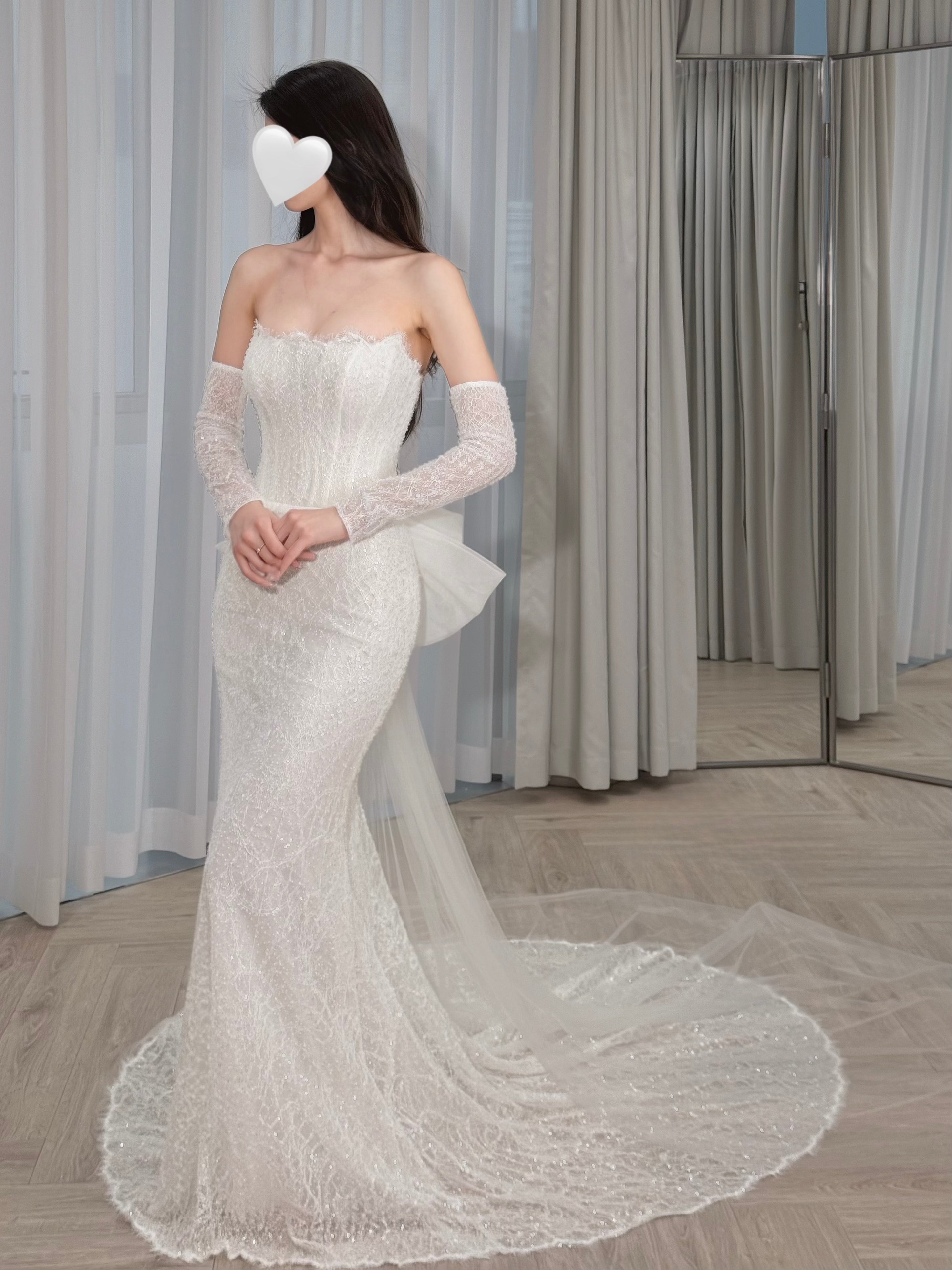 3-in-1 Convertible Sparkling Mermaid Wedding Dress with Detachable Bow Train