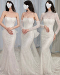 3-in-1 Convertible Sparkling Mermaid Wedding Dress with Detachable Bow Train
