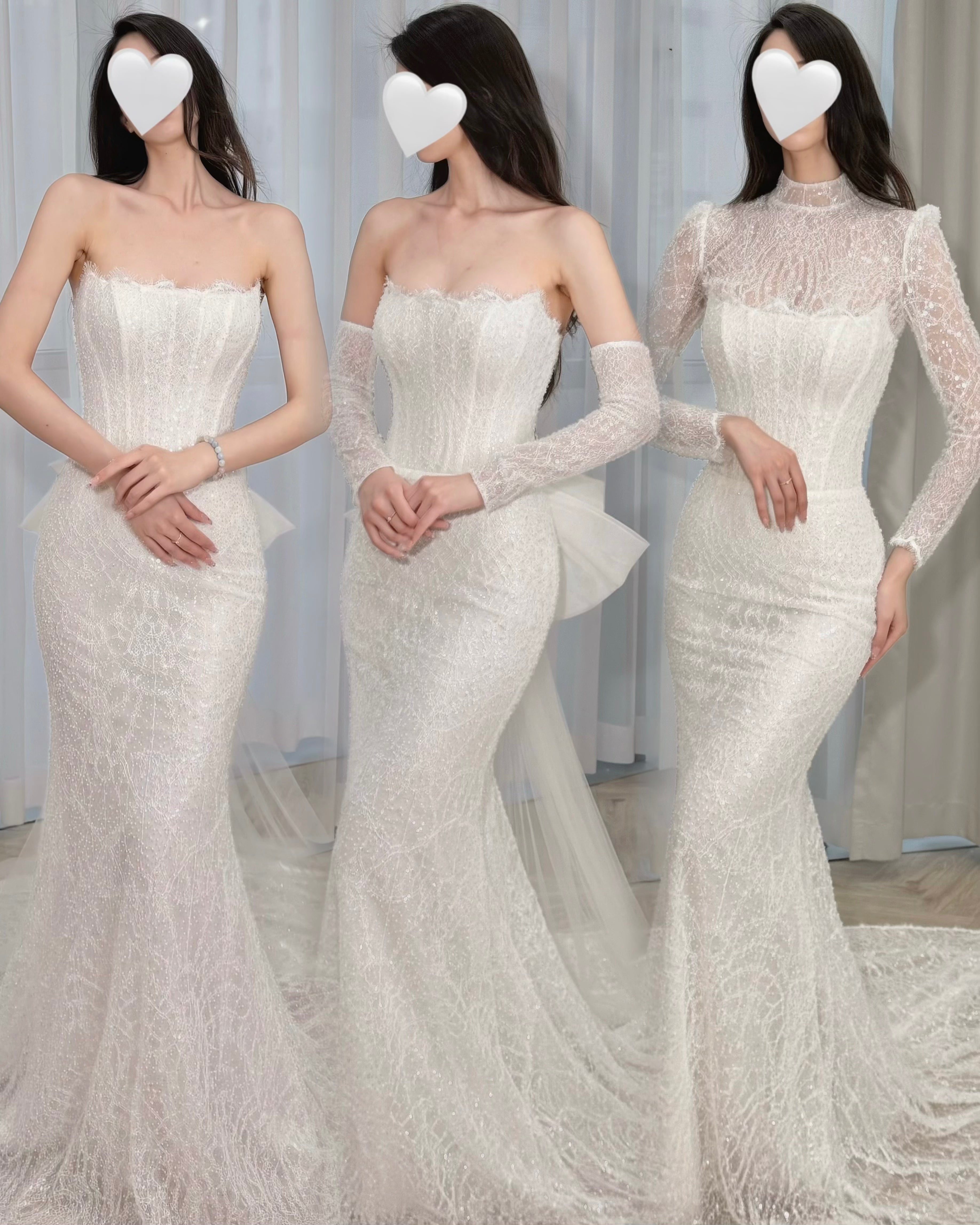 3-in-1 Convertible Sparkling Mermaid Wedding Dress with Detachable Bow Train