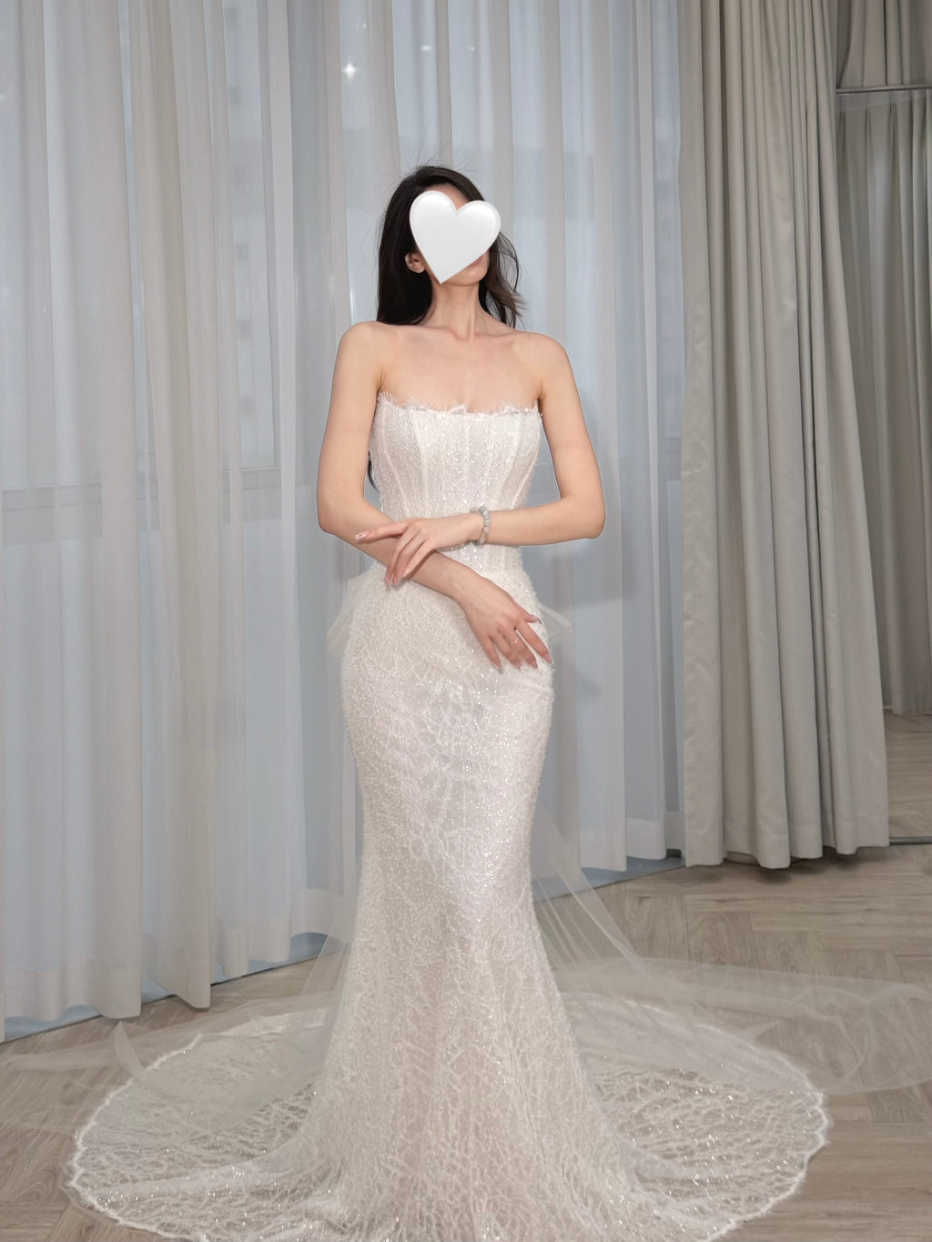 3-in-1 Convertible Sparkling Mermaid Wedding Dress with Detachable Bow Train