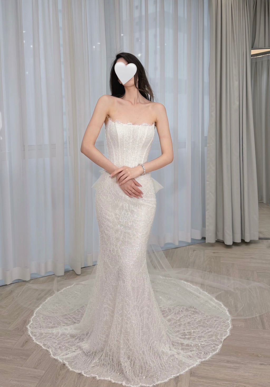 3-in-1 Convertible Sparkling Mermaid Wedding Dress with Detachable Bow Train