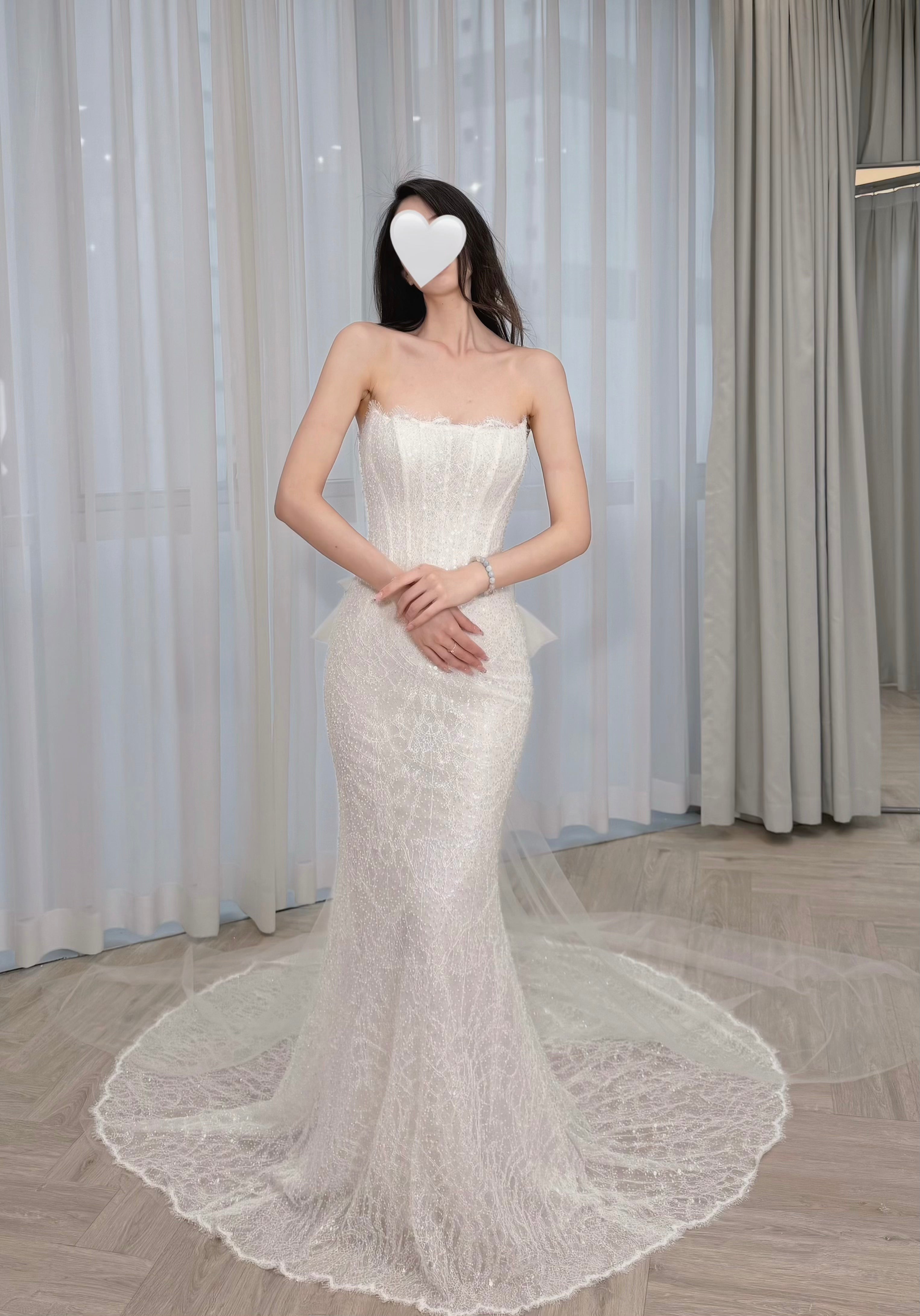 3-in-1 Convertible Sparkling Mermaid Wedding Dress with Detachable Bow Train