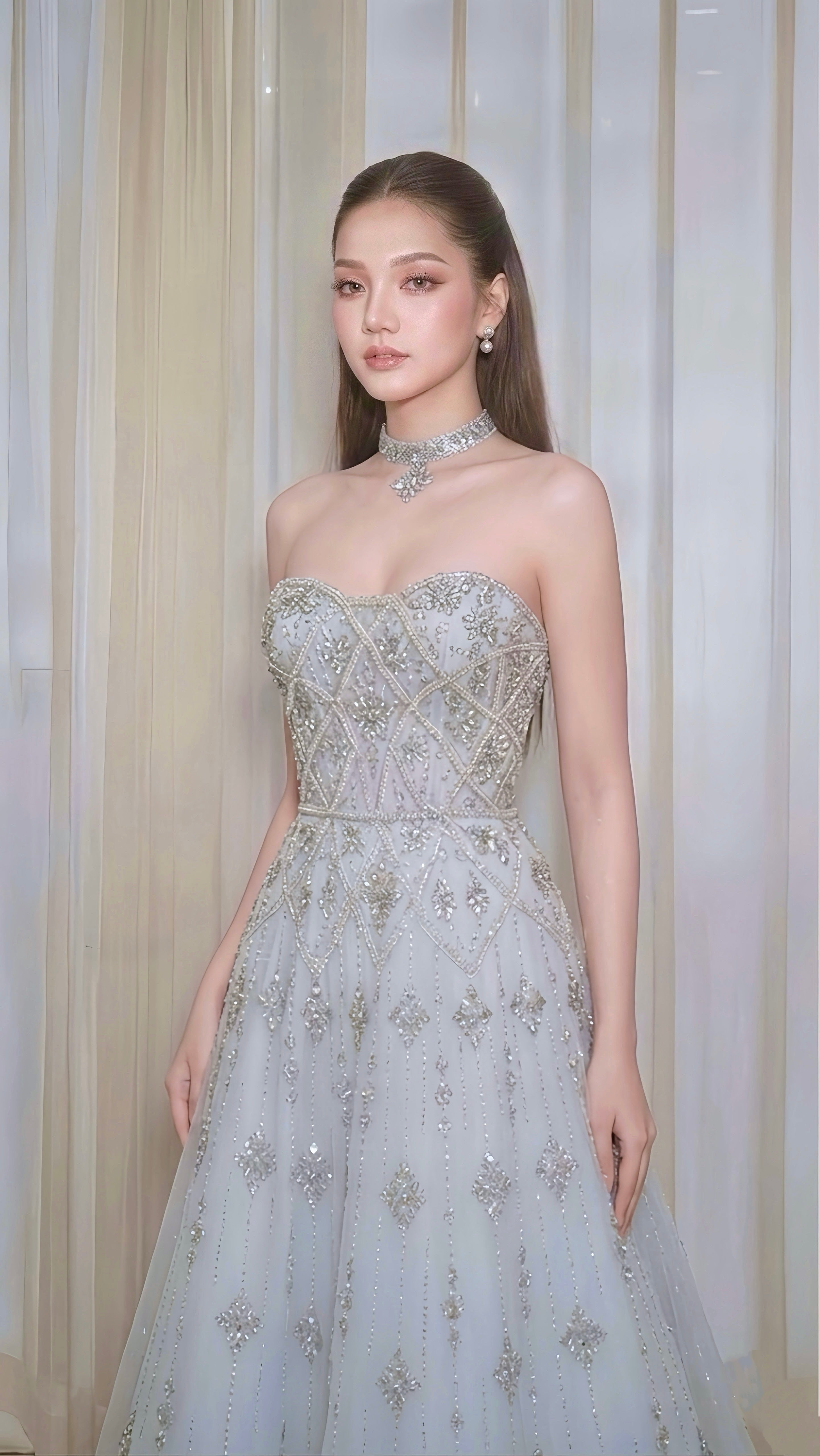 Light Blue Beaded Sweetheart A-Line Evening Dress with Silver Sequin Embellishments
