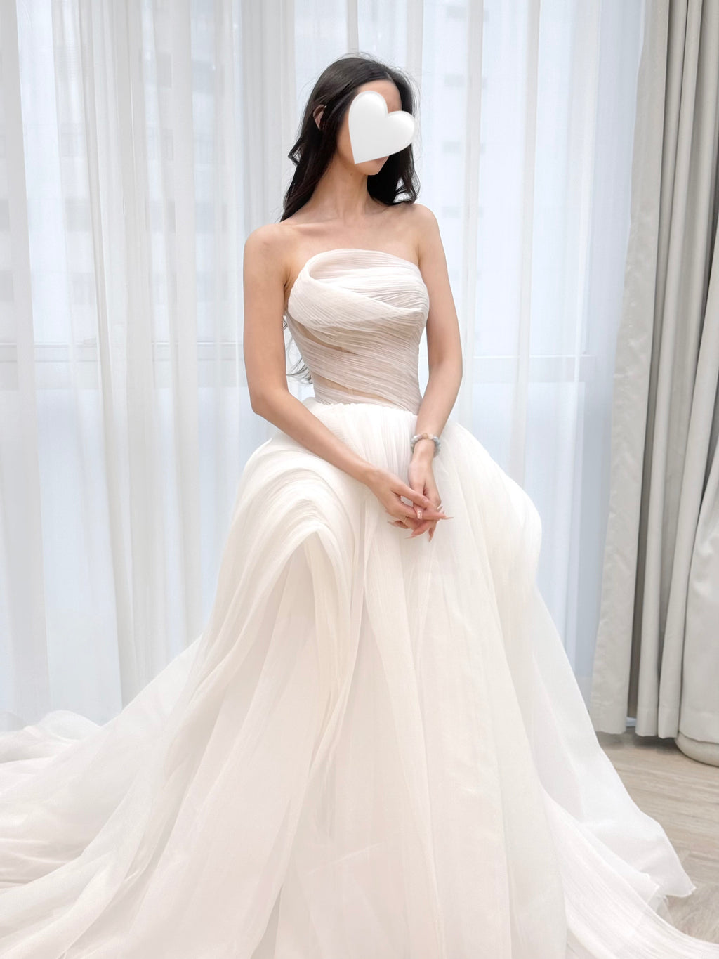 Ruched Strapless Tulle Ball Gown Wedding Dress